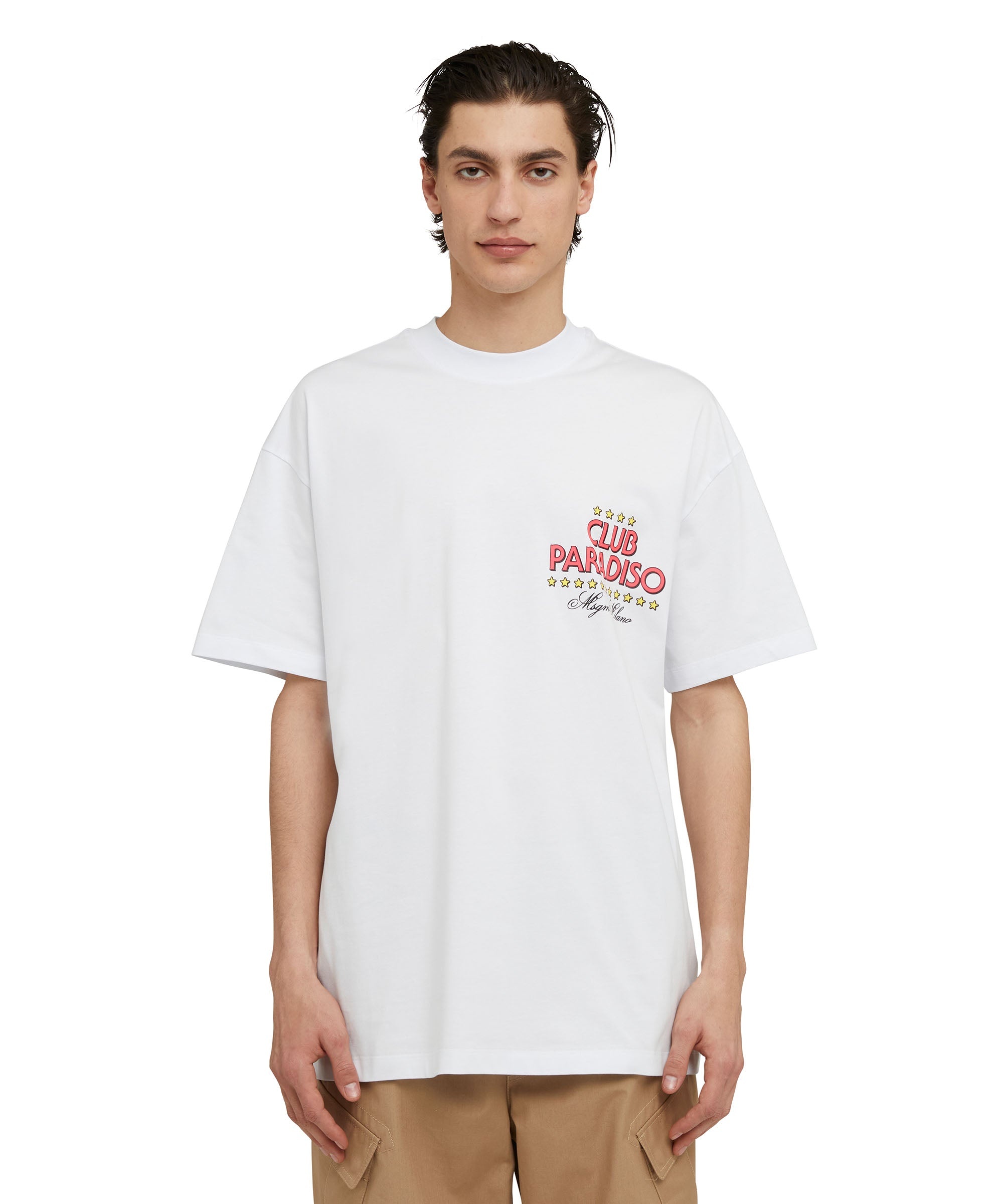 Cotton crewneck t-shirt with "club paradiso" graphic - 3