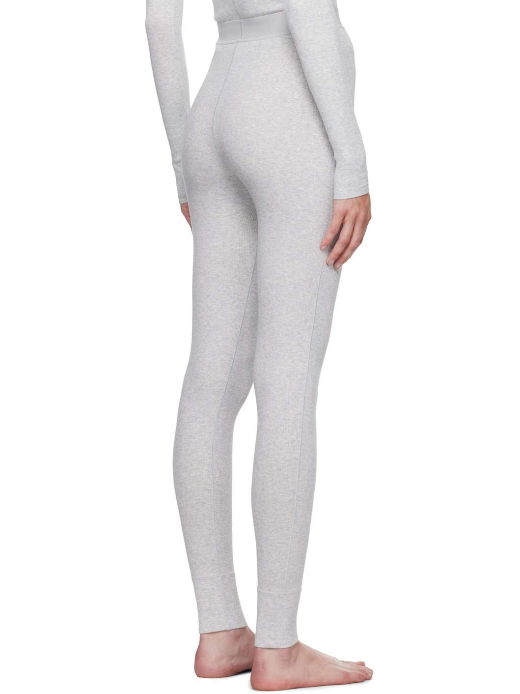 Gray Cotton Rib Leggings - 3