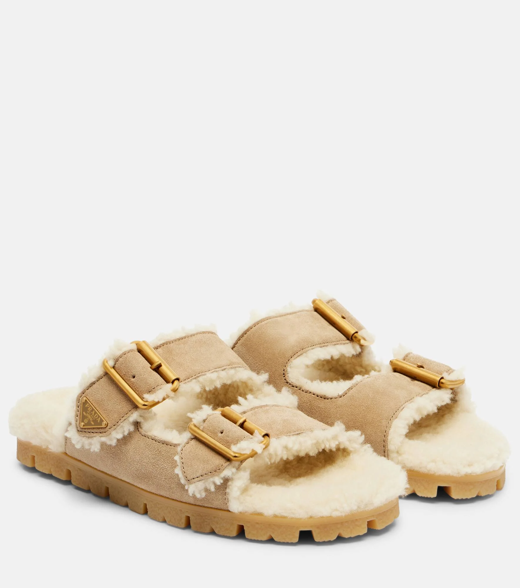 Shearling-lined suede sandals - 1