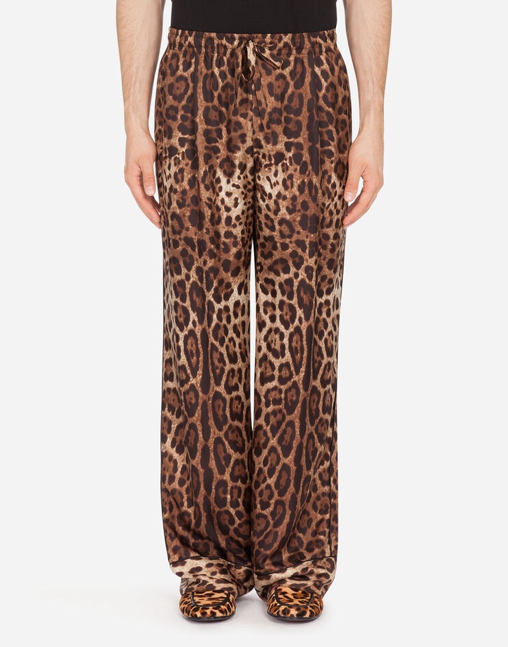 Silk mikado pyjama bottoms with leopard print - 1