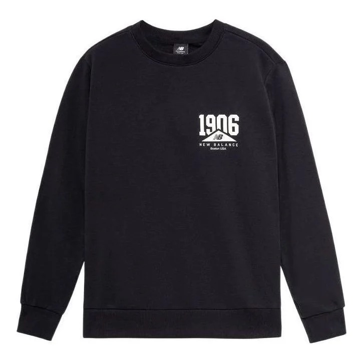 New Balance Logo Print Casual Sweatshirt 'Black White' AMT23350-BK - 1