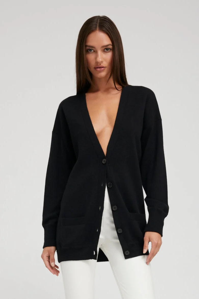 BLACK CASHMERE BOYFRIEND CARDIGAN - 1