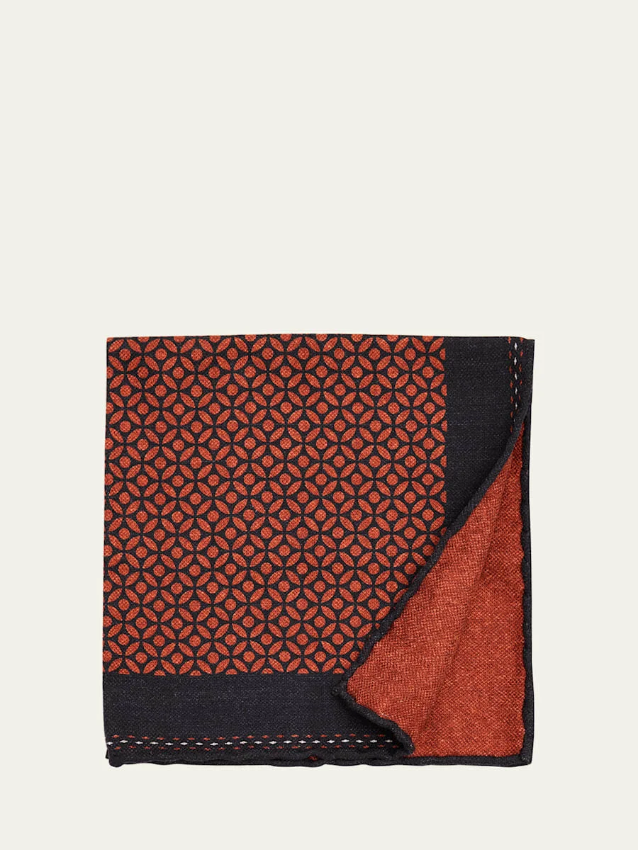 Men's Geometric-Print Silk Pocket Square - 1
