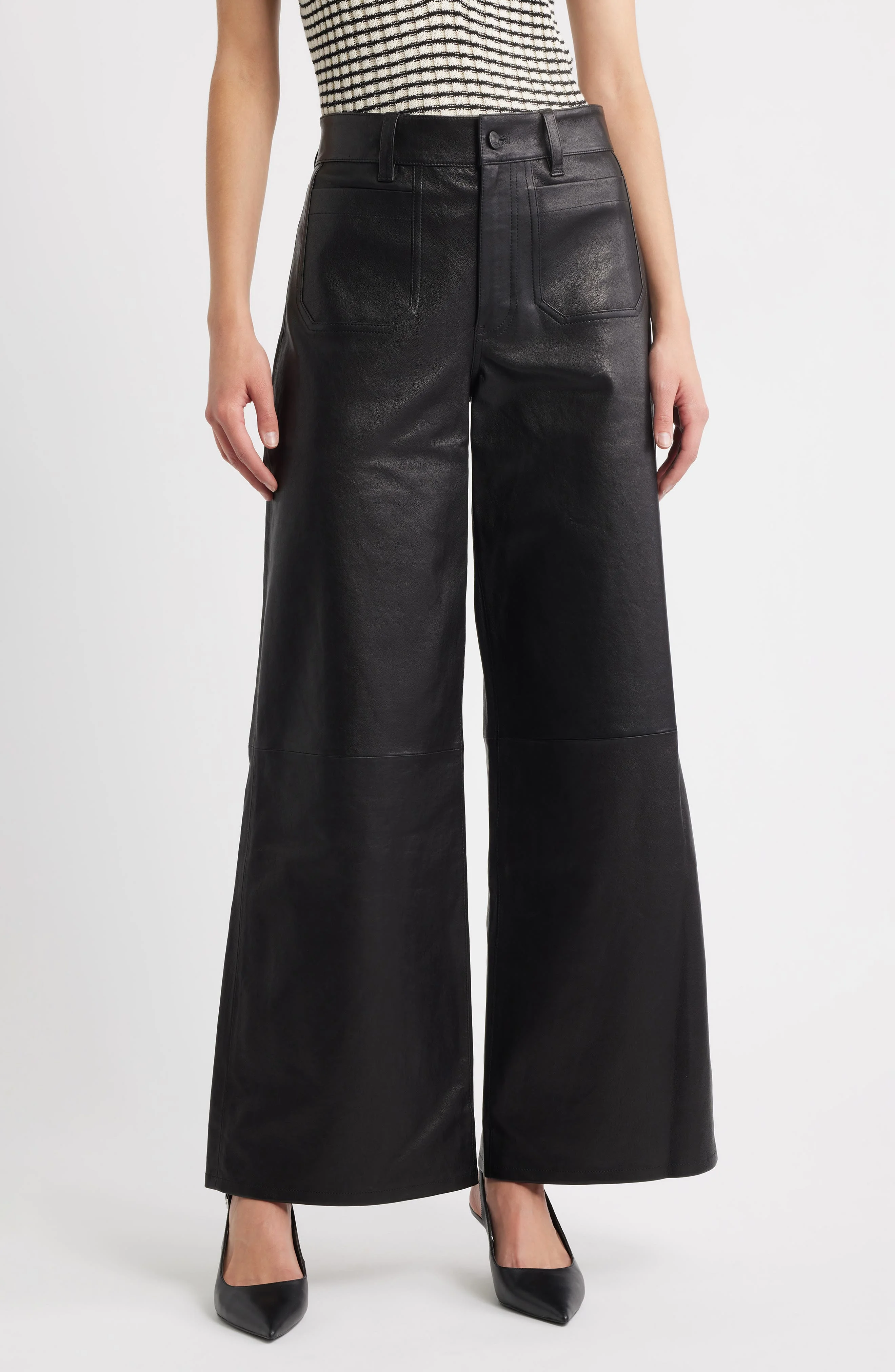 FRAME Le Slim Palazzo Leather Pants in Black at Nordstrom - 1