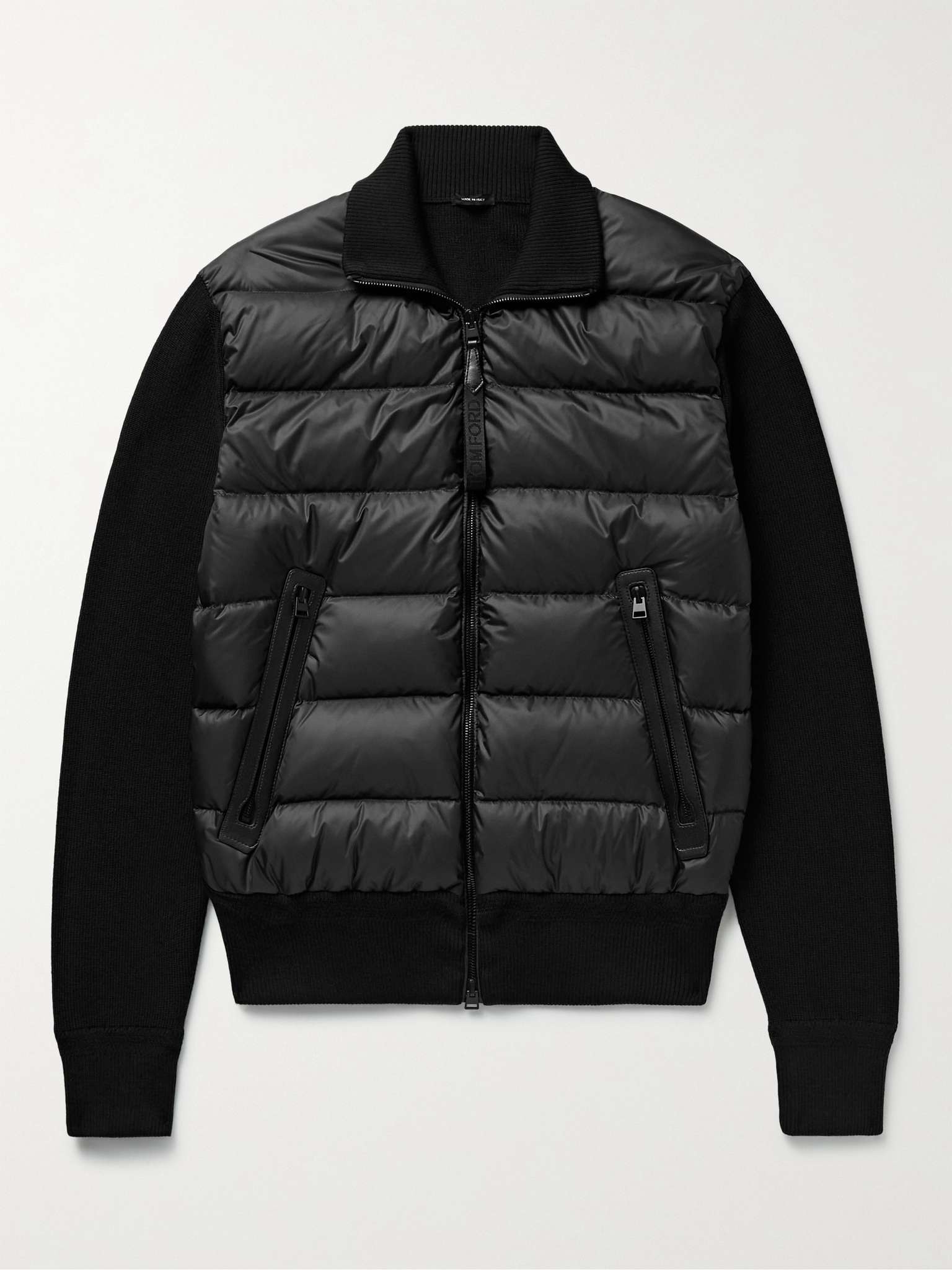 Slim-Fit Leather-Trimmed Ribbed Wool and Quilted Shell Down Jacket - 1