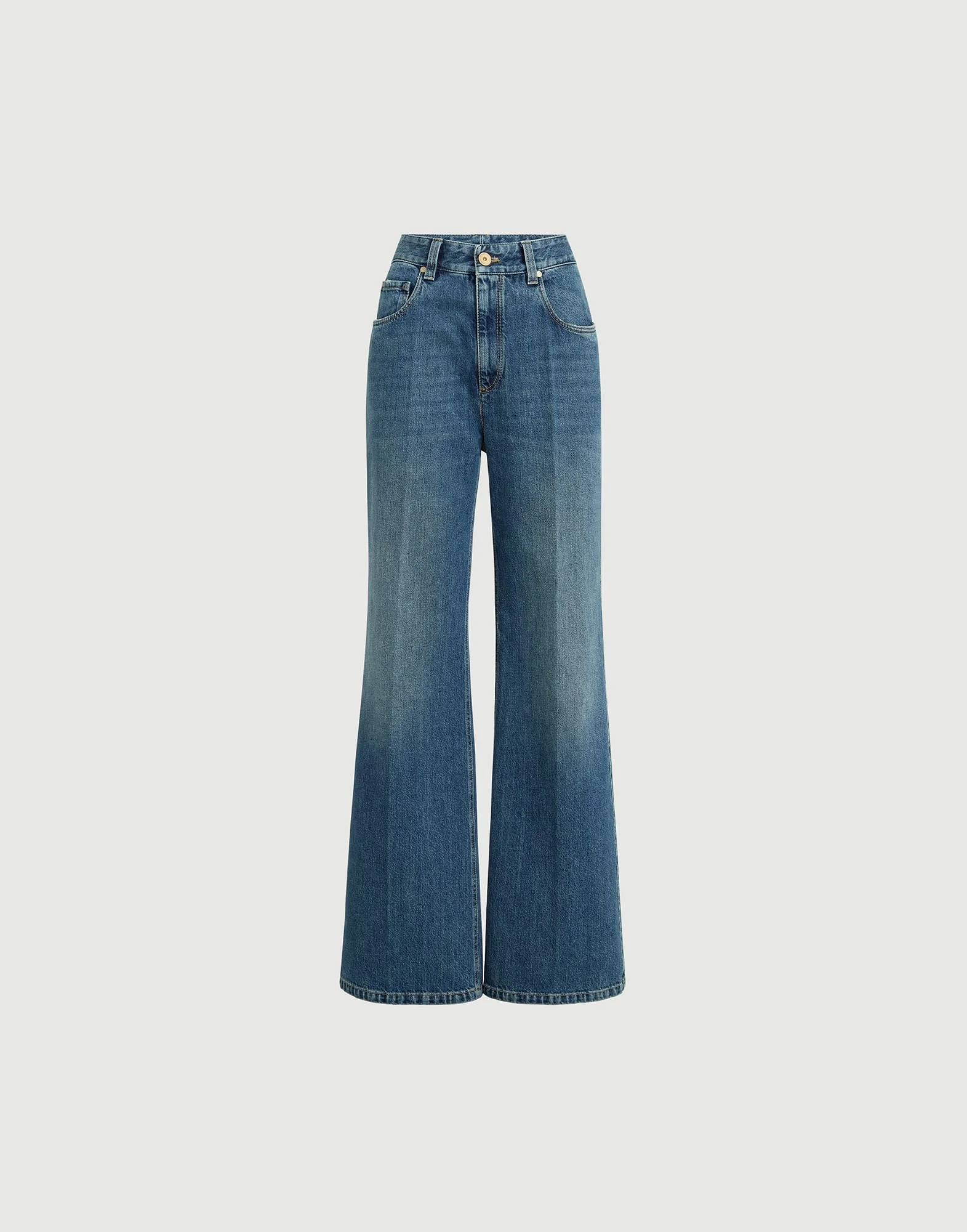 Authentic denim contemporary loose trousers with monili - 1