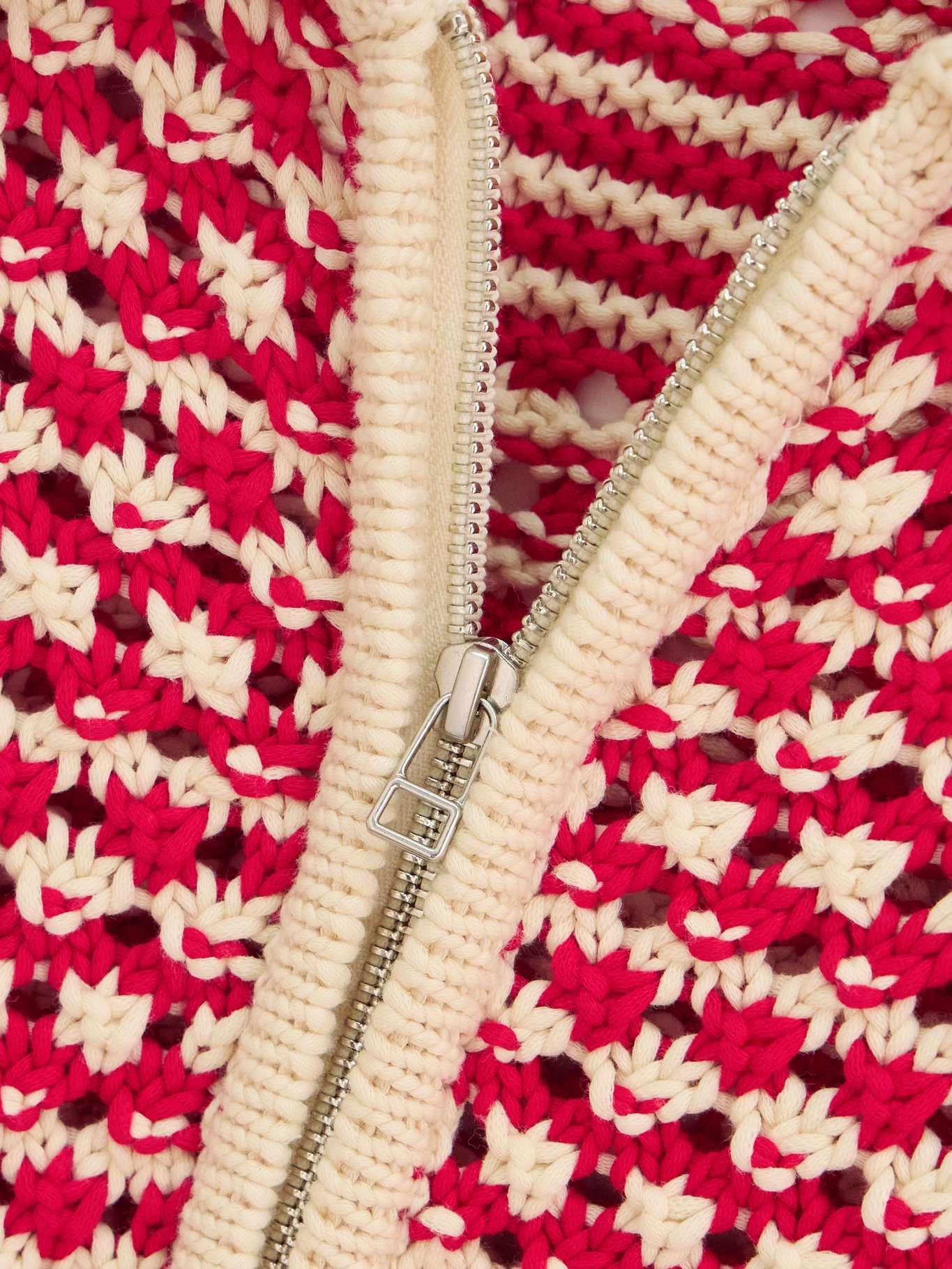 Kirby open-knit cotton-blend zip-up cardigan Red - 4