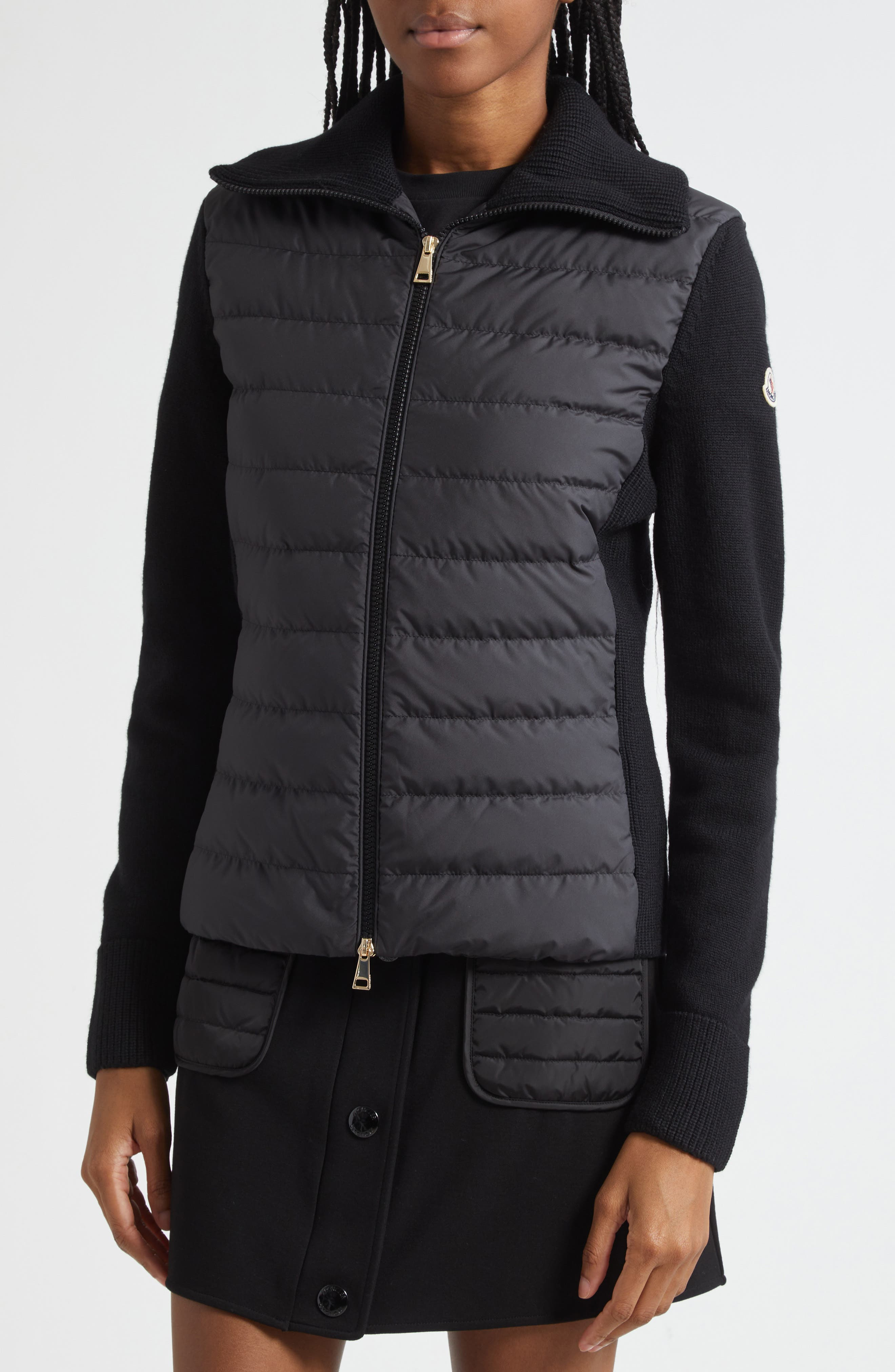 Moncler Virgin Wool Knit & Quilted Down Cardigan in Black at Nordstrom - 5