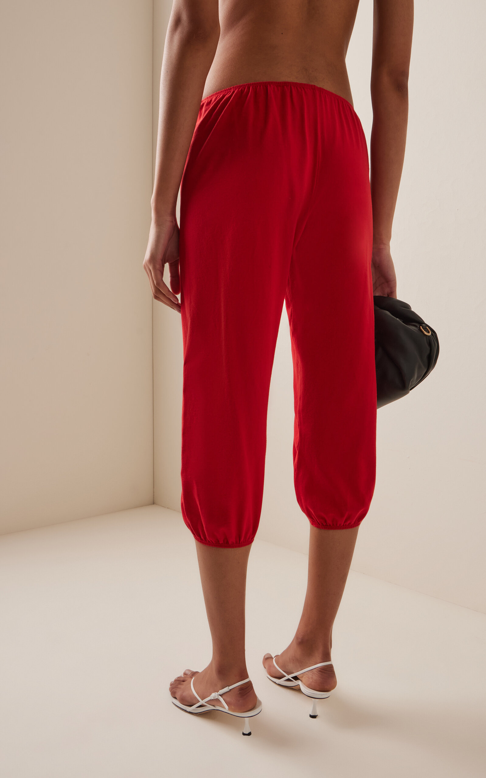 Gathered Cotton-Jersey Cropped Pants red - 4