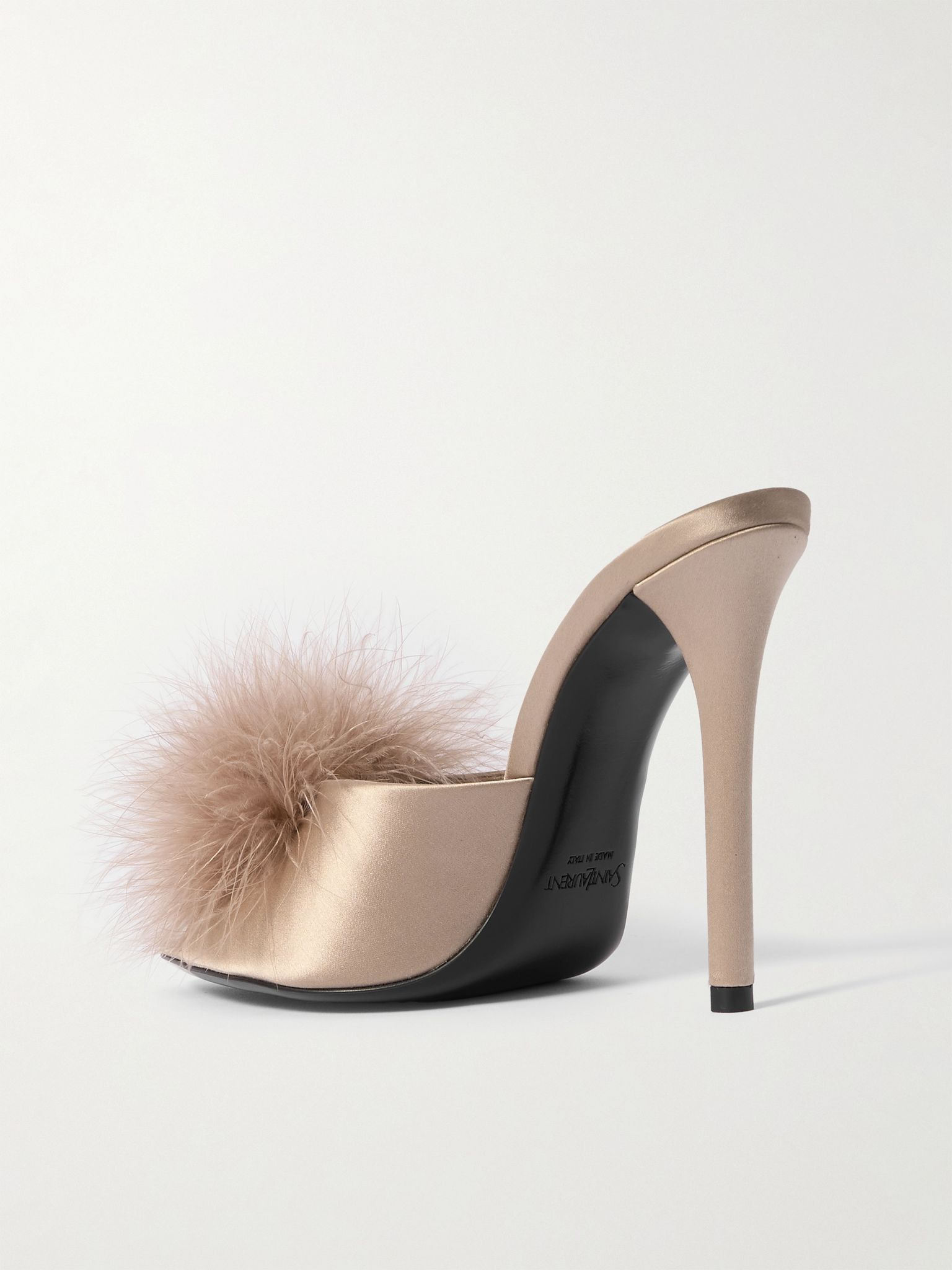 Goldie feather-trimmed satin mules Pastel pink - 3