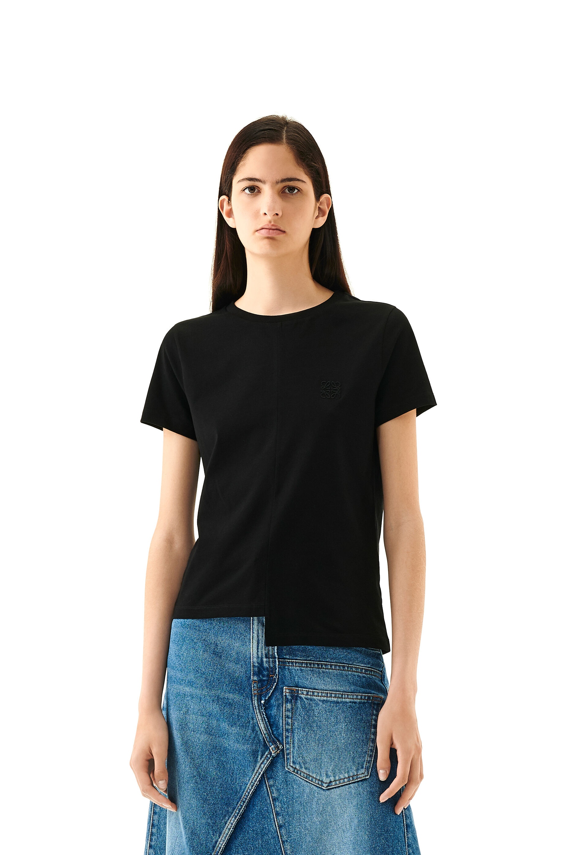 Anagram embroidered asymmetric t-shirt in cotton - 3