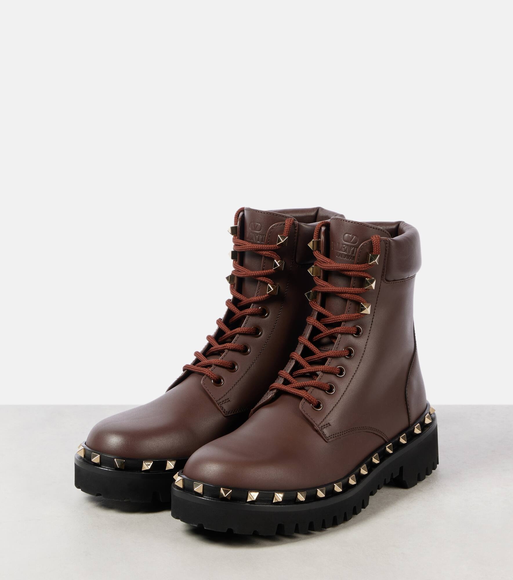 Rockstud leather combat boots - 5