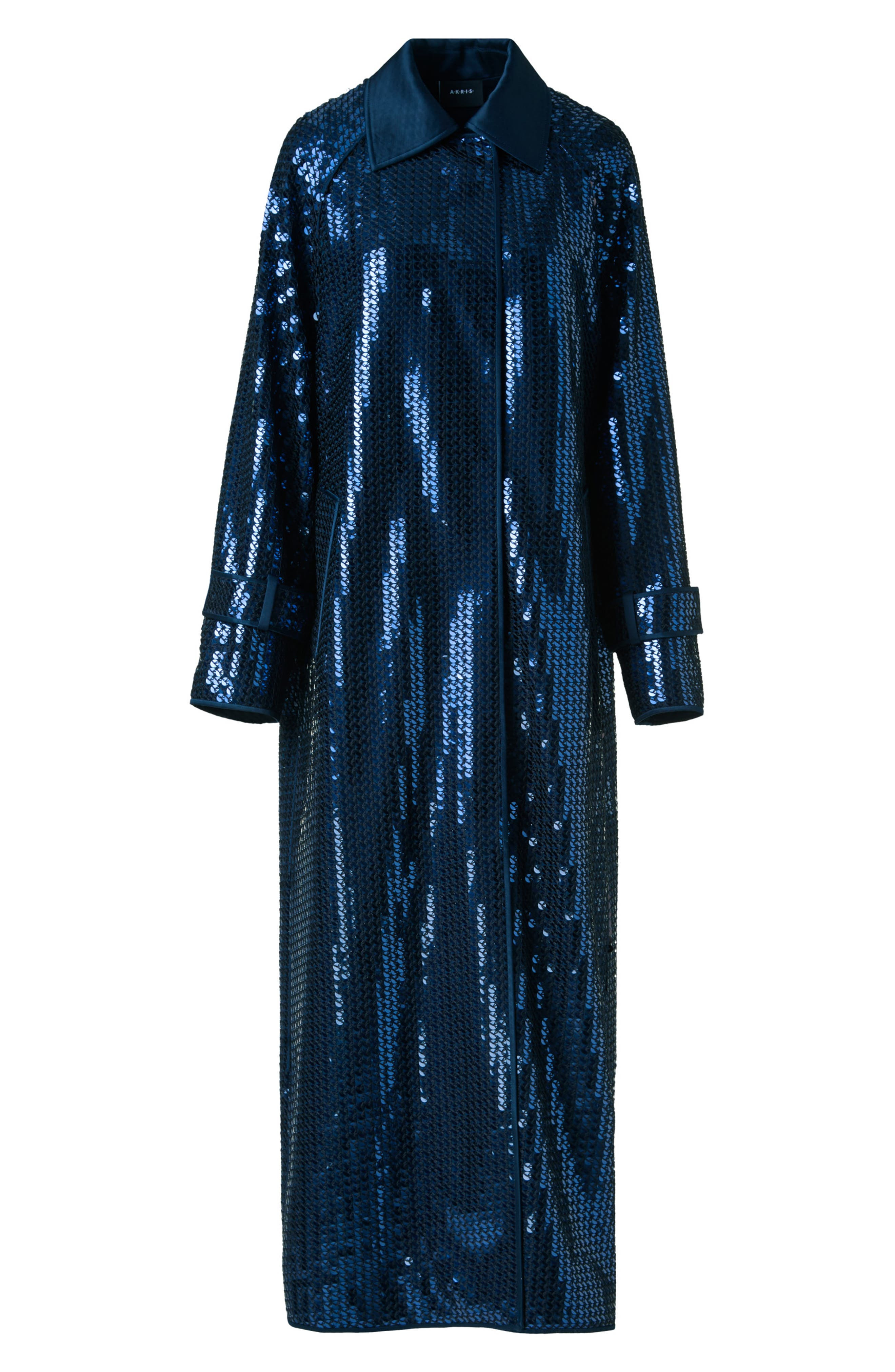 Akris Estelle Sequin Long Coat in Navy at Nordstrom - 4