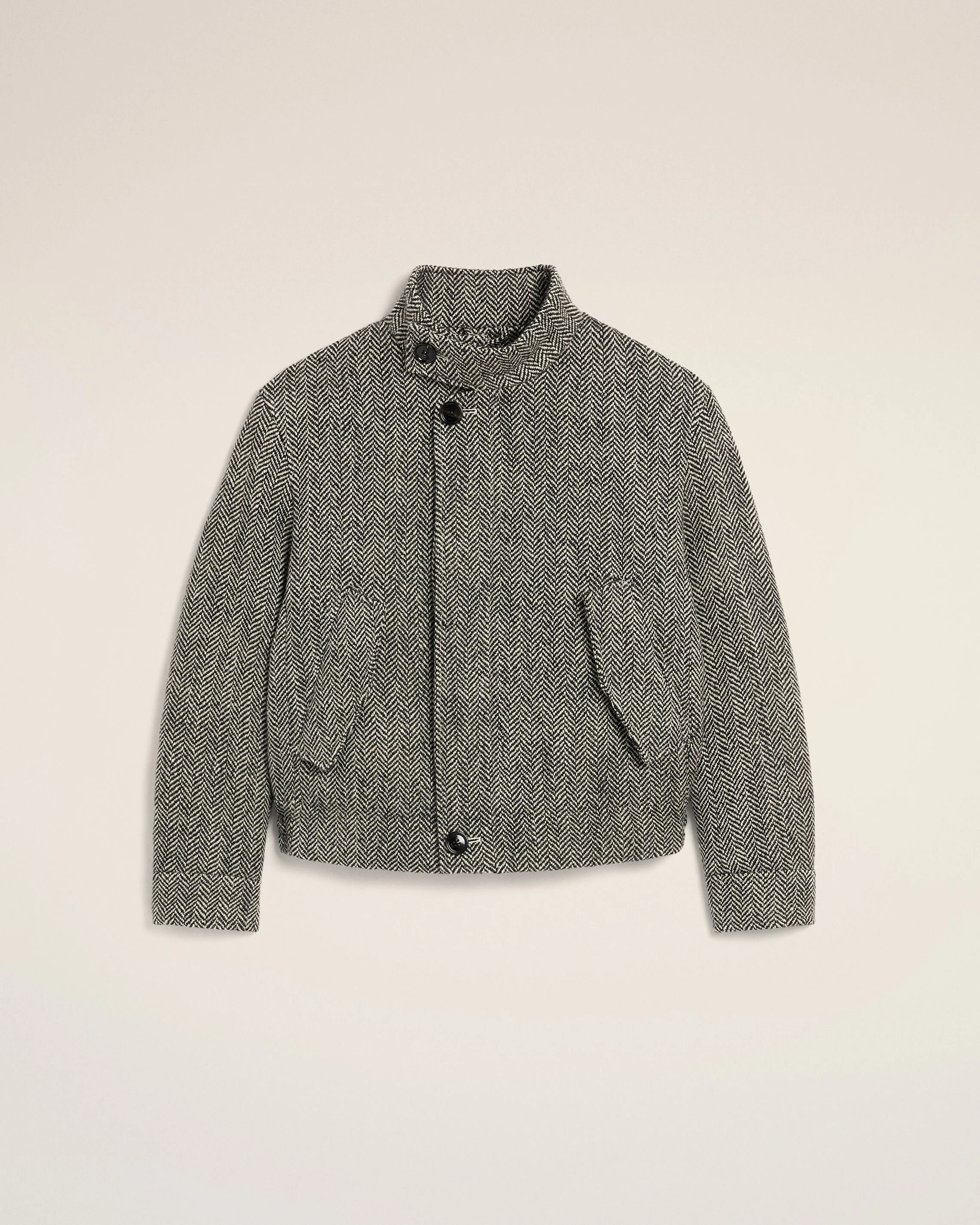 BLACK WOOL PADDED HARRINGTON JACKET - 1