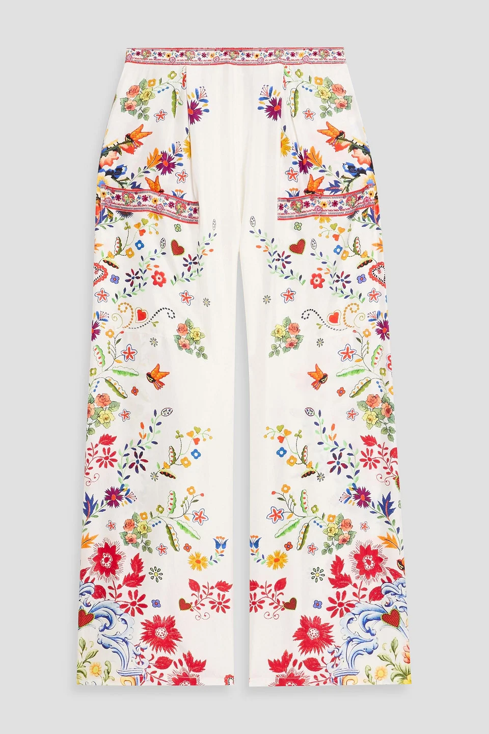 Crystal-embellished printed silk-twill wide-leg pants - 1