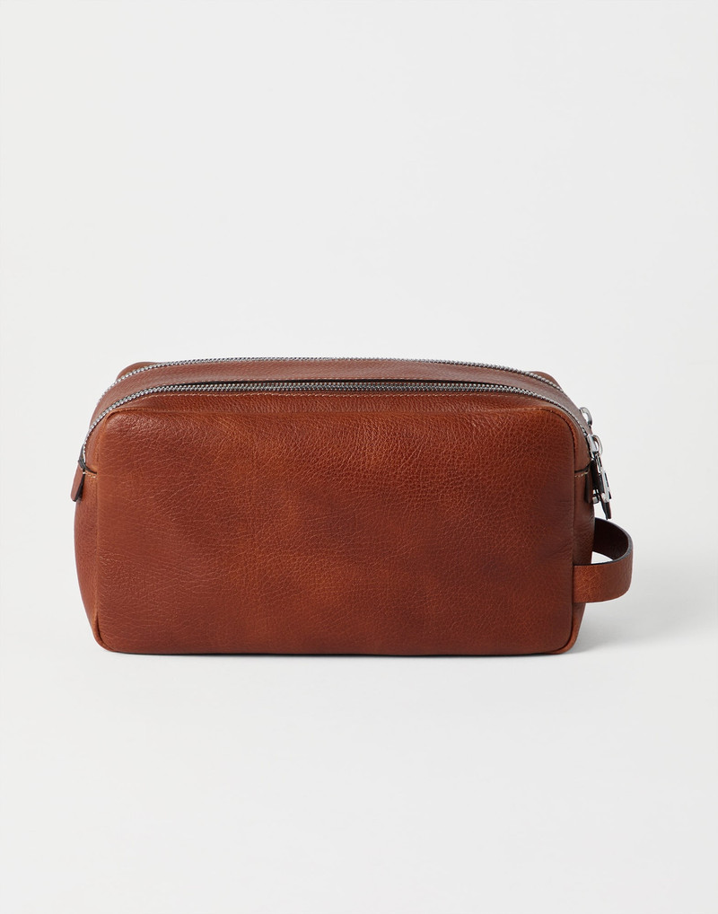 Brunello Cucinelli Grained calfskin beauty case with double zipper outlook