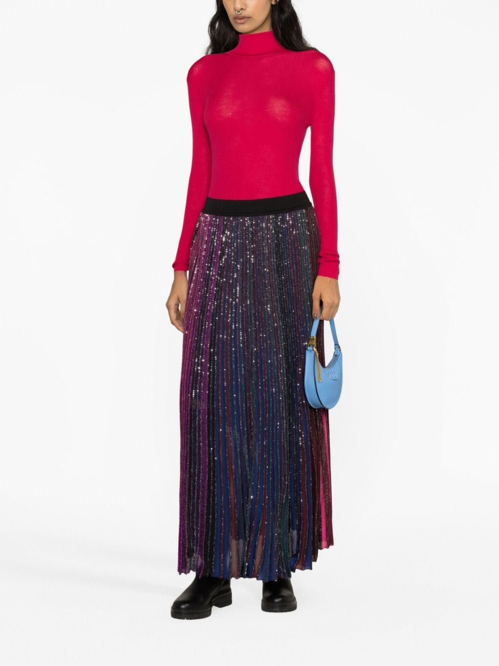 sequin-embellished pleated striped skirt - 2
