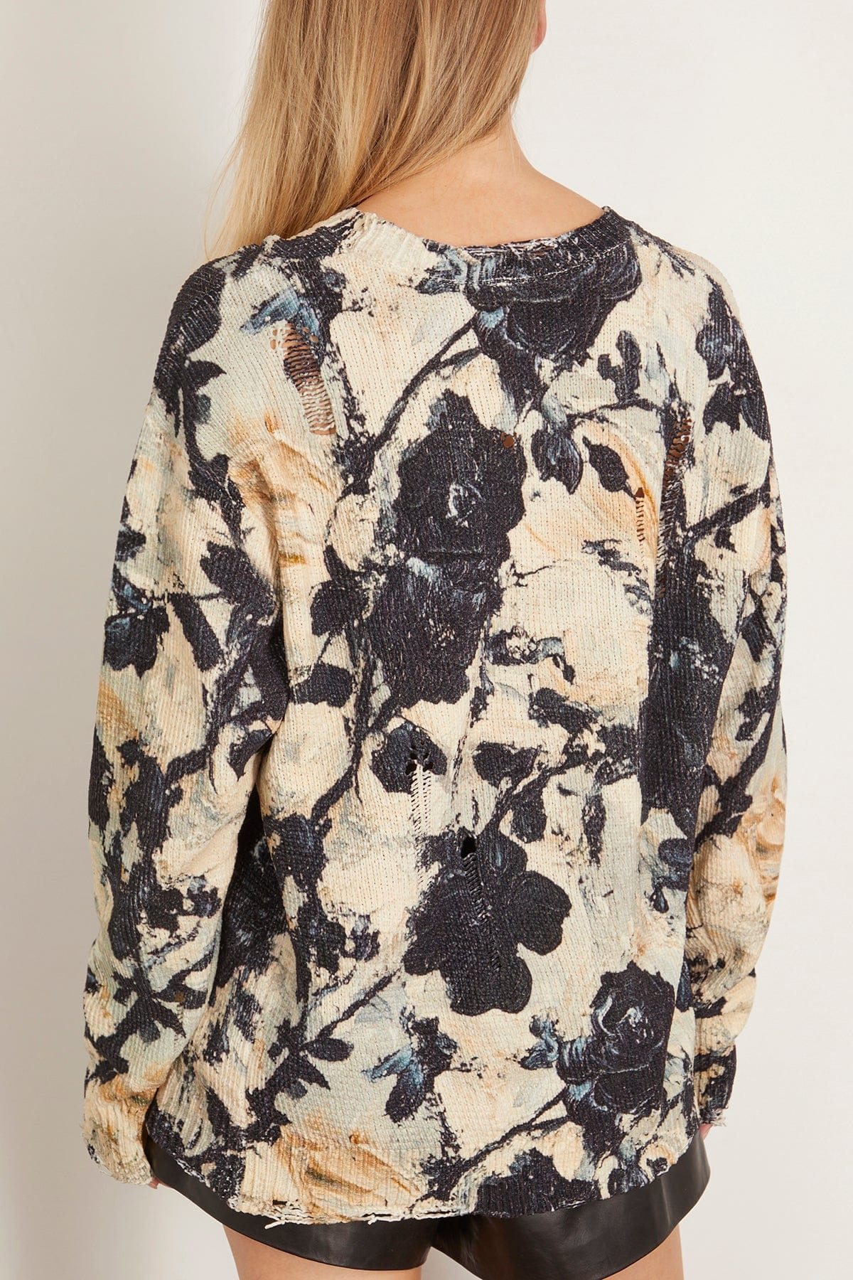 Printed Boyfriend Sweater in Black and Cream Floral - 4
