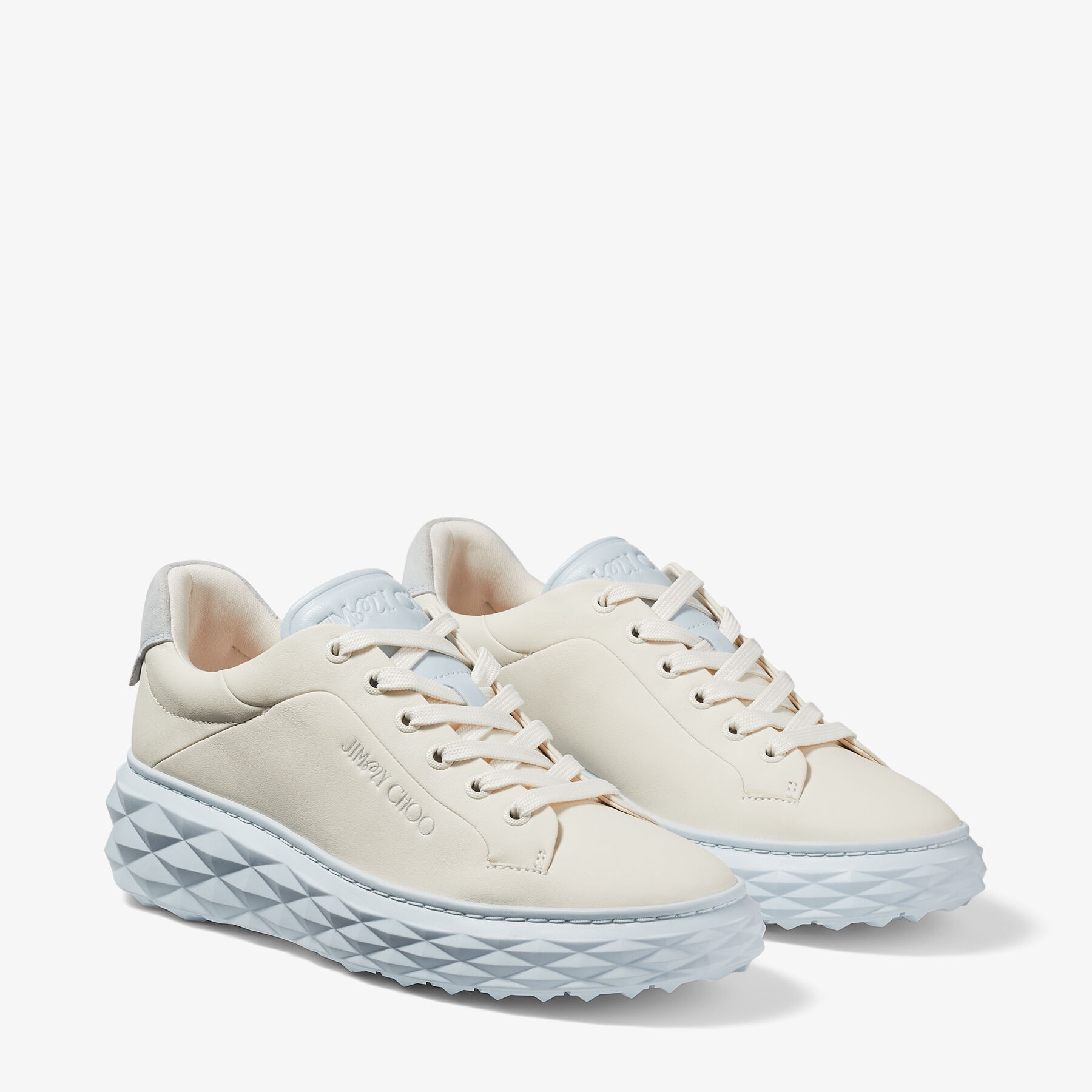 Jimmy Choo / Malbon Diamond Golf/F
Latte and Pastel Blue Leather Trainers - 3