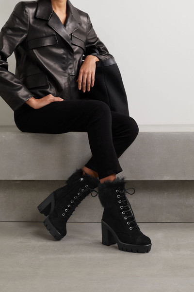 Giuseppe Zanotti Shearling-trimmed suede platform ankle boots outlook