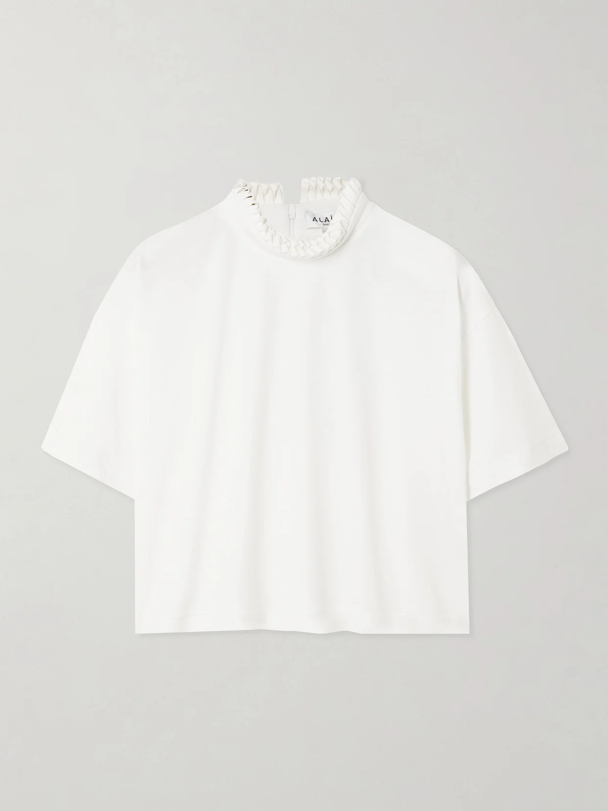 Cropped Ruffled Cotton-jersey Turtleneck T-shirt - 1