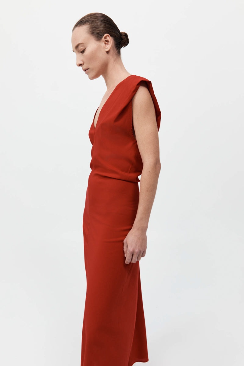 Plunge Drape Dress - Rosso - 6