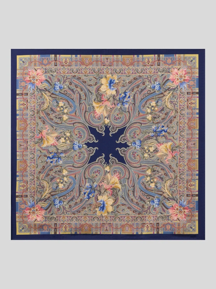 SILK TWILL SCARF WITH FLORAL PAISLEY AND MEDALLION MOTIF - 1