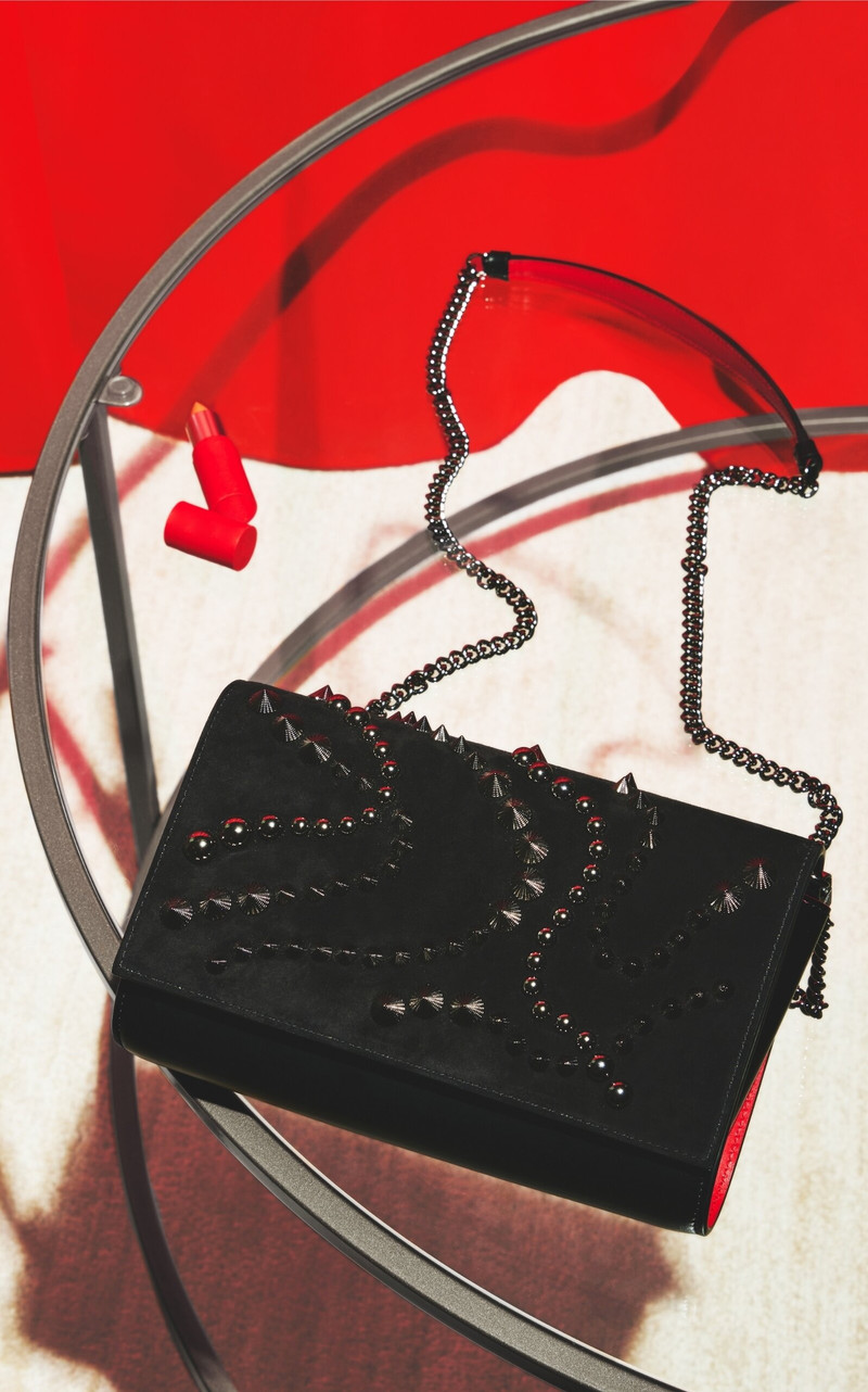 Christian Louboutin Paloma Spike-Embellished Suede, Leather Clutch black outlook