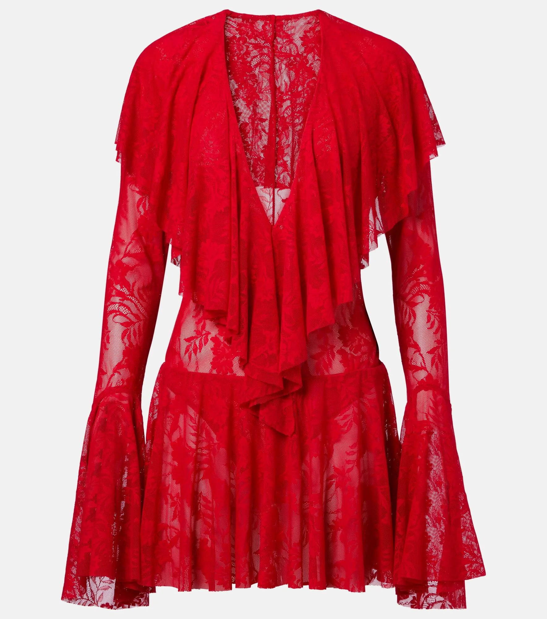 Ruffled semi-sheer lace minidress - 1