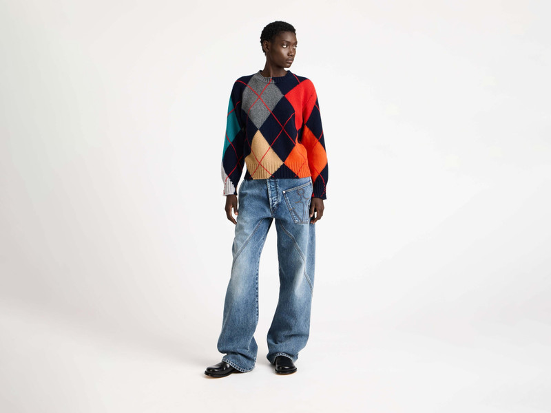 JW Anderson WOMENS JW ANDERSON X PRINGLE ARGYLE CREWNECK JUMPER IN NAVY outlook