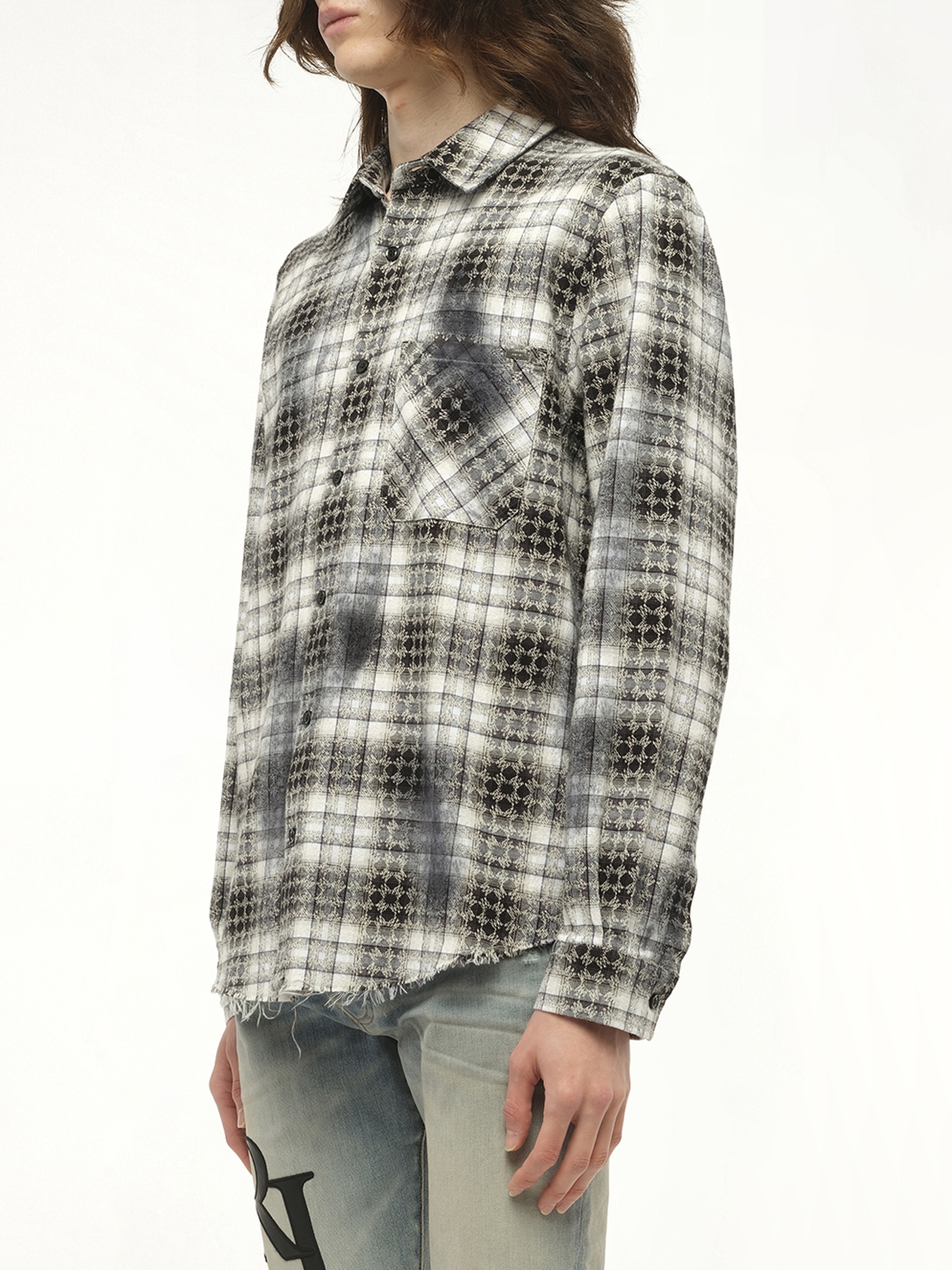 MA Quad Bleach Flannel Shirt in Black - 5
