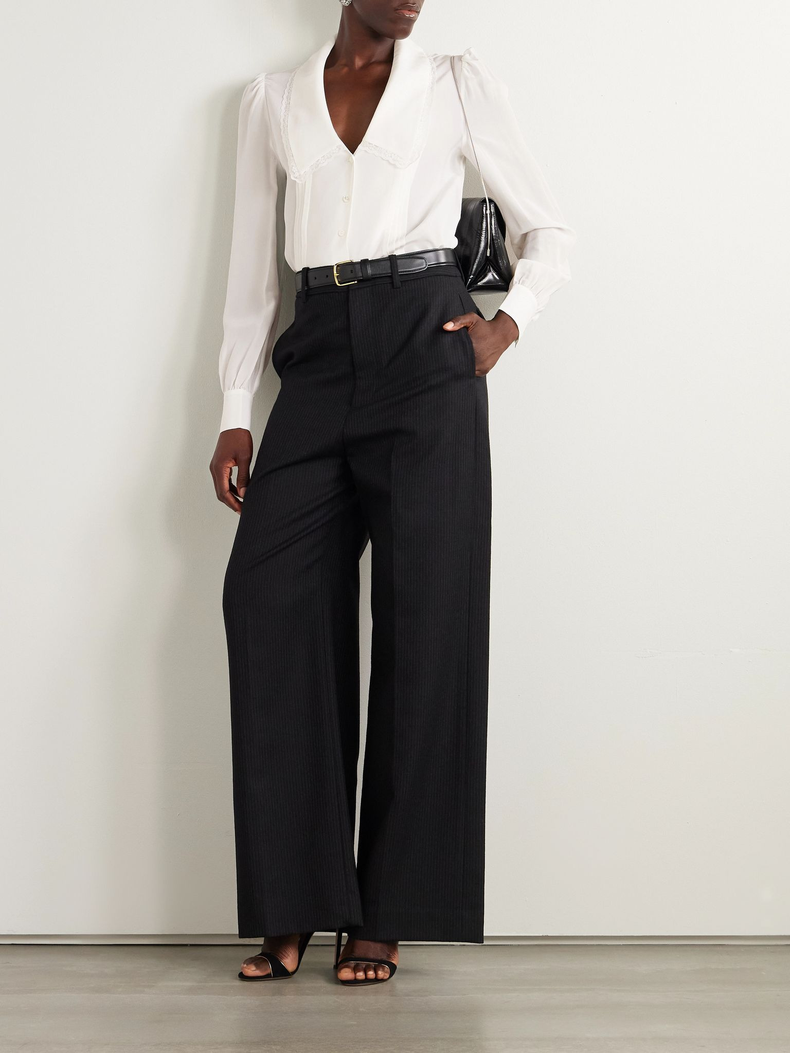 Lace-trimmed pintucked silk-chiffon blouse White - 2