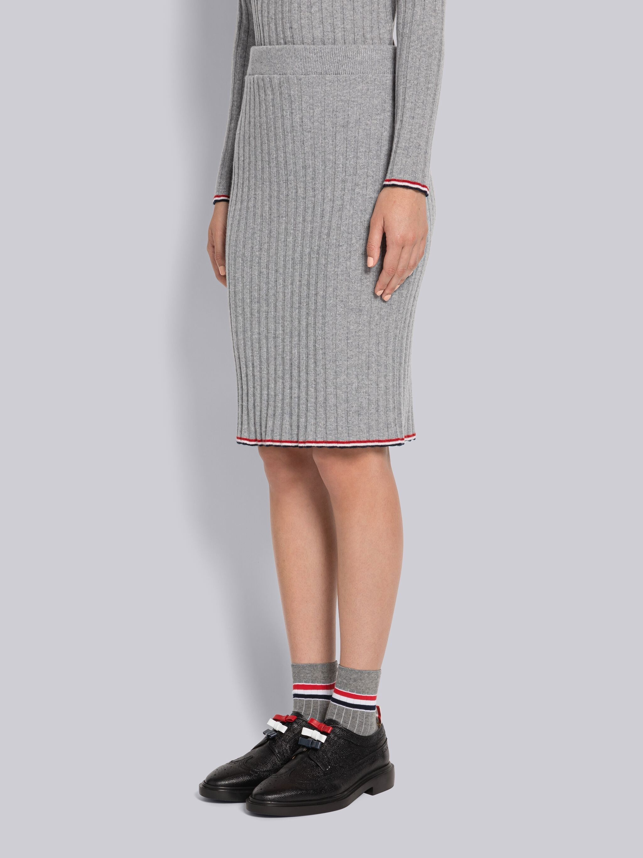 Wide Rib Cashmere Tipping Pencil Skirt - 2