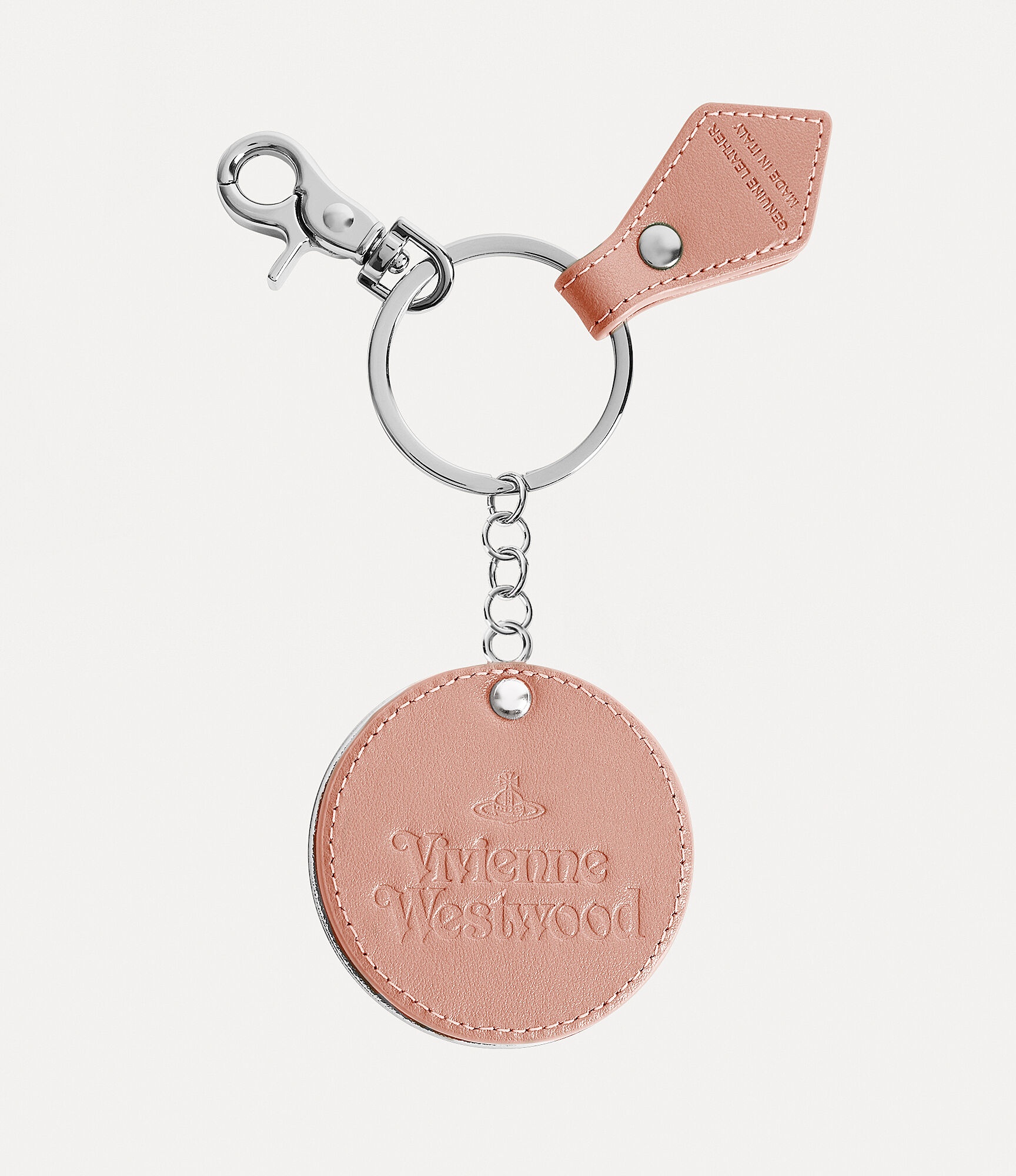 PEARLISED LEATHER THIN LINE ORB MIRROR KEYRING - 2