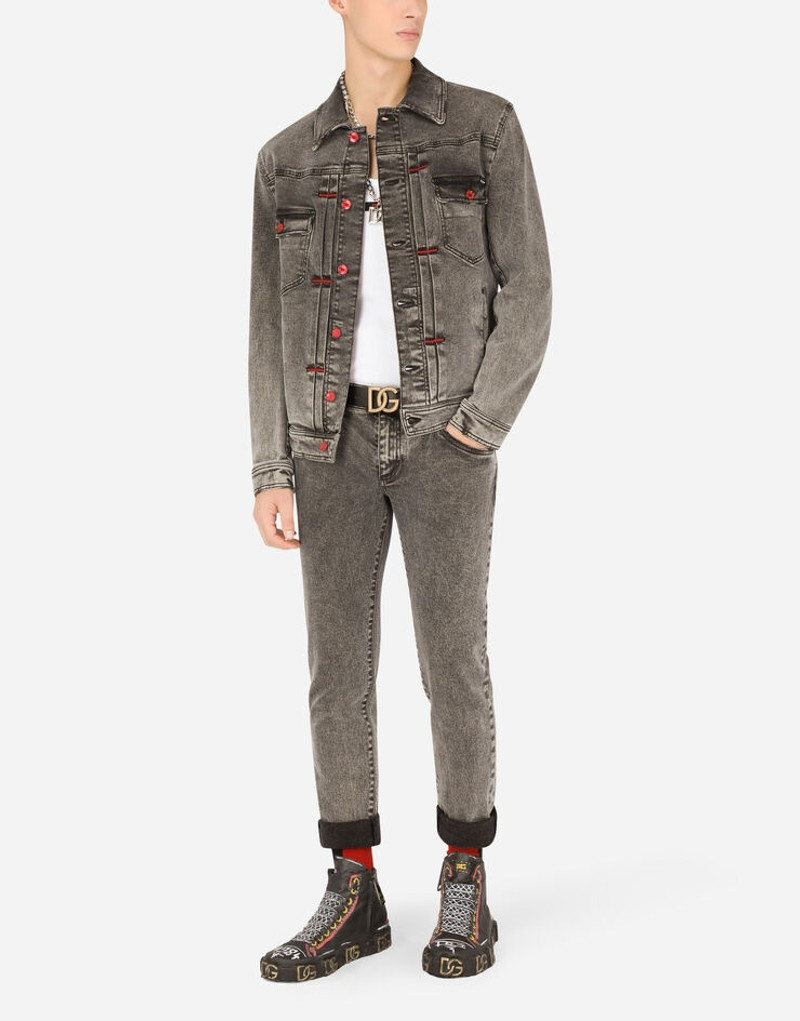 Dolce & Gabbana Gray wash skinny stretch jeans with patch detailing outlook