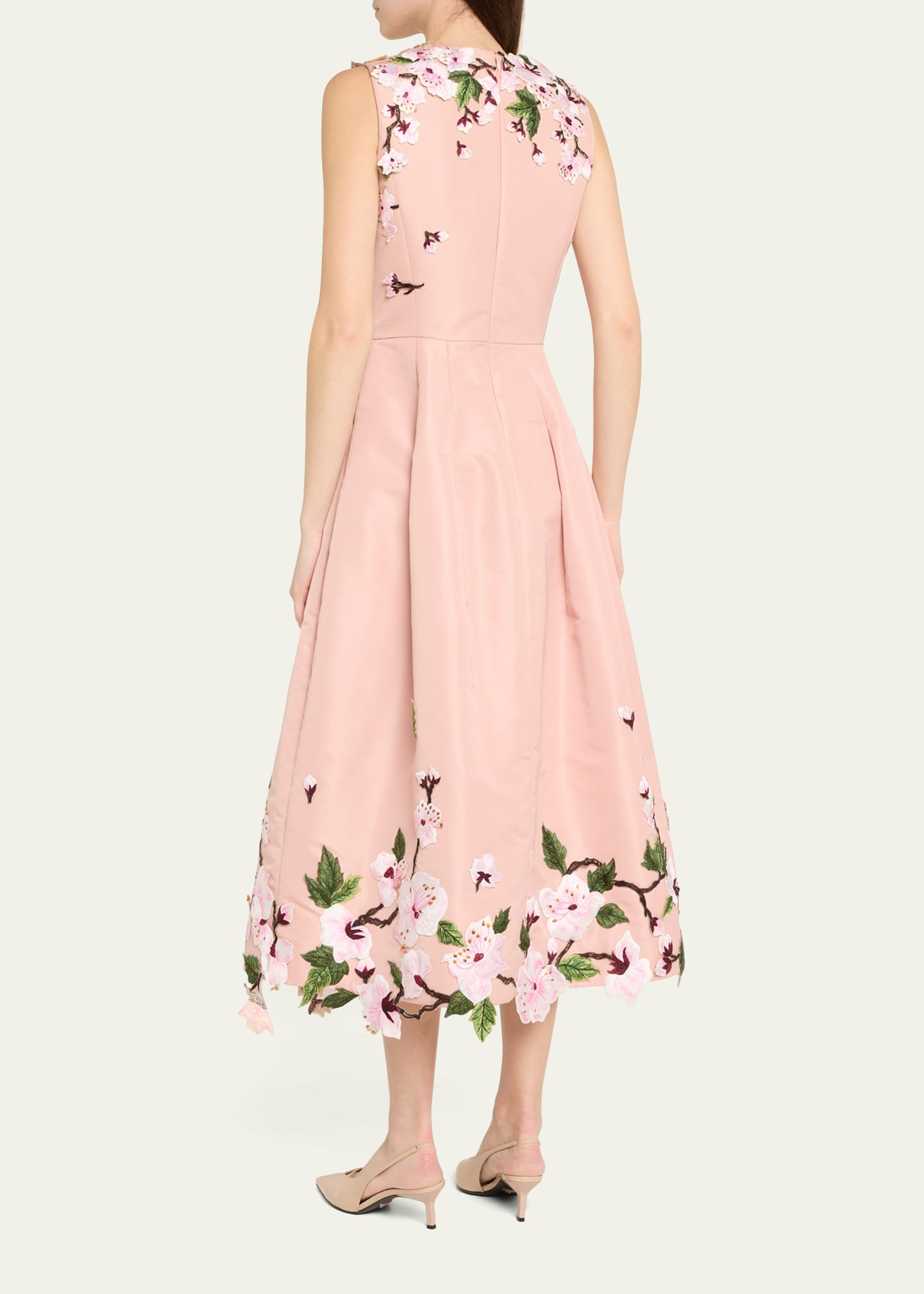 Cherry Blossom Embroidered Faille Sleeveless Cocktail Dress - 3