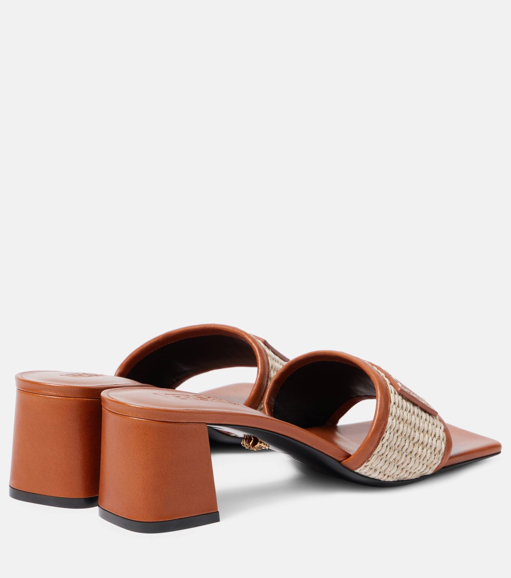 Theia Barocco leather-trimmed raffia mules - 3