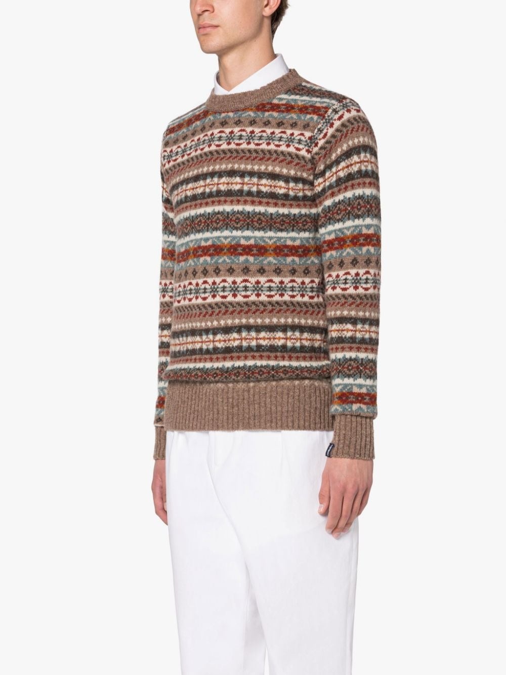 IMPULSE NUTMEG WOOL FAIR ISLE CREWNECK SWEATER - 3