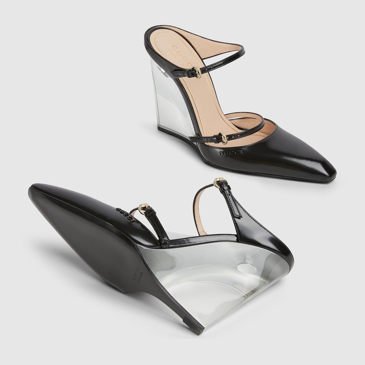 Gucci Logo Leather Wedge Mules - 3