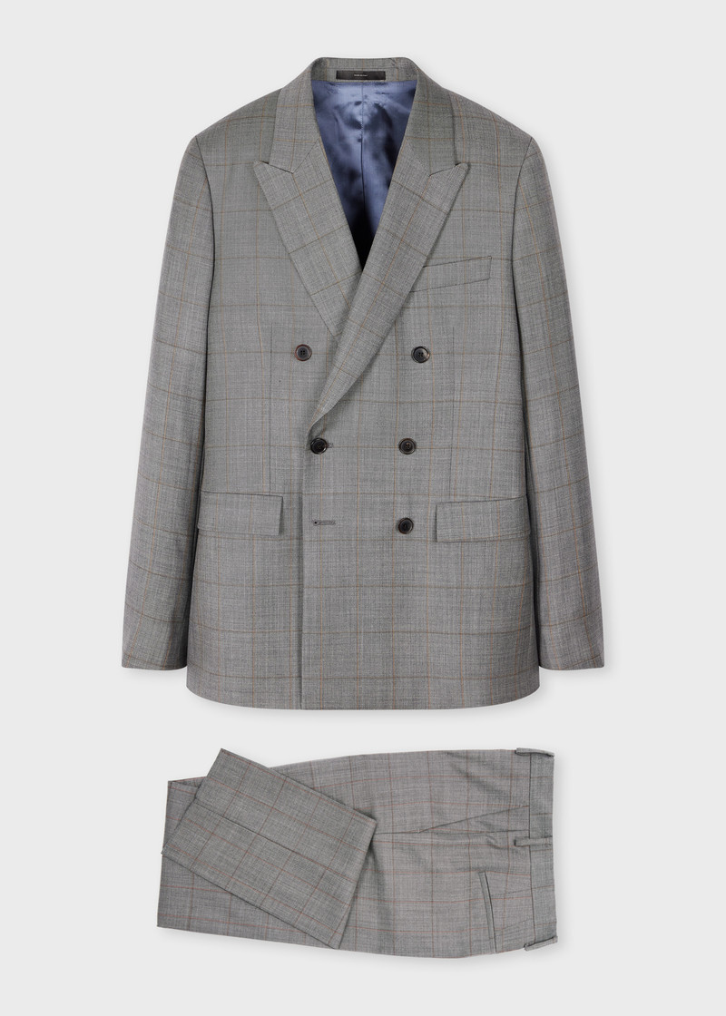 Grey Windowpane Check Wool Double-Breasted Suit 1