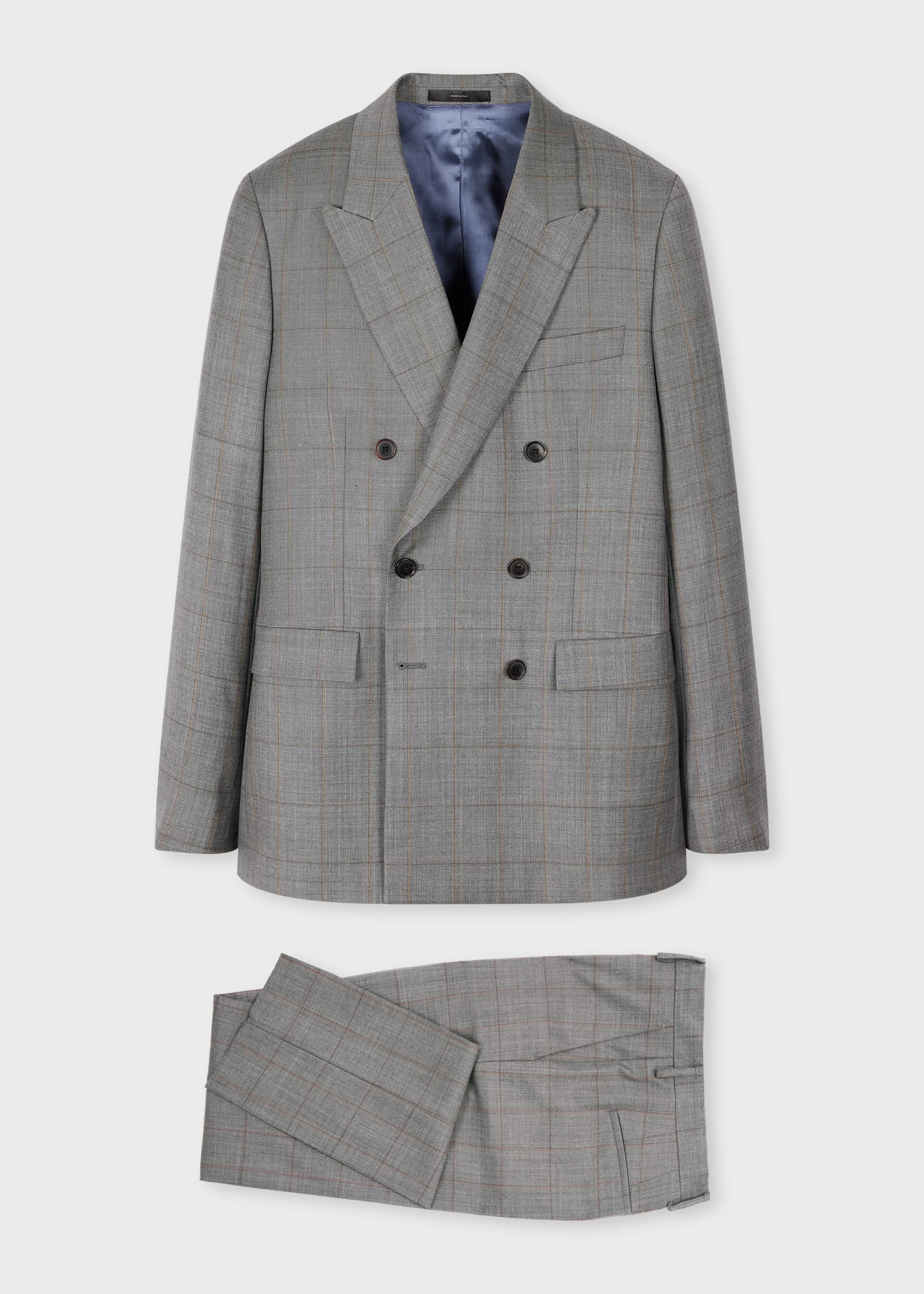 Grey Windowpane Check Wool Double-Breasted Suit - 1