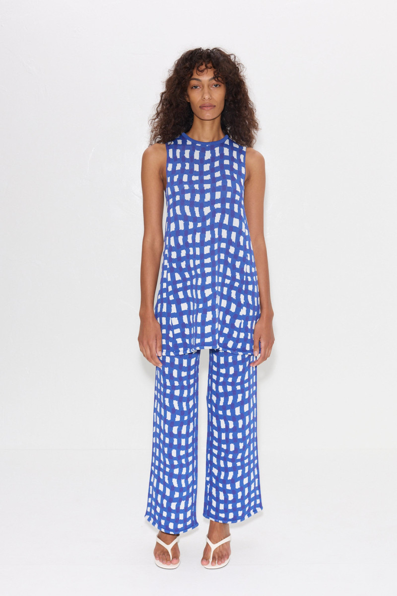 Knits By Zana Knit Mini Dress in Klein Blue Wavy Gingham 5