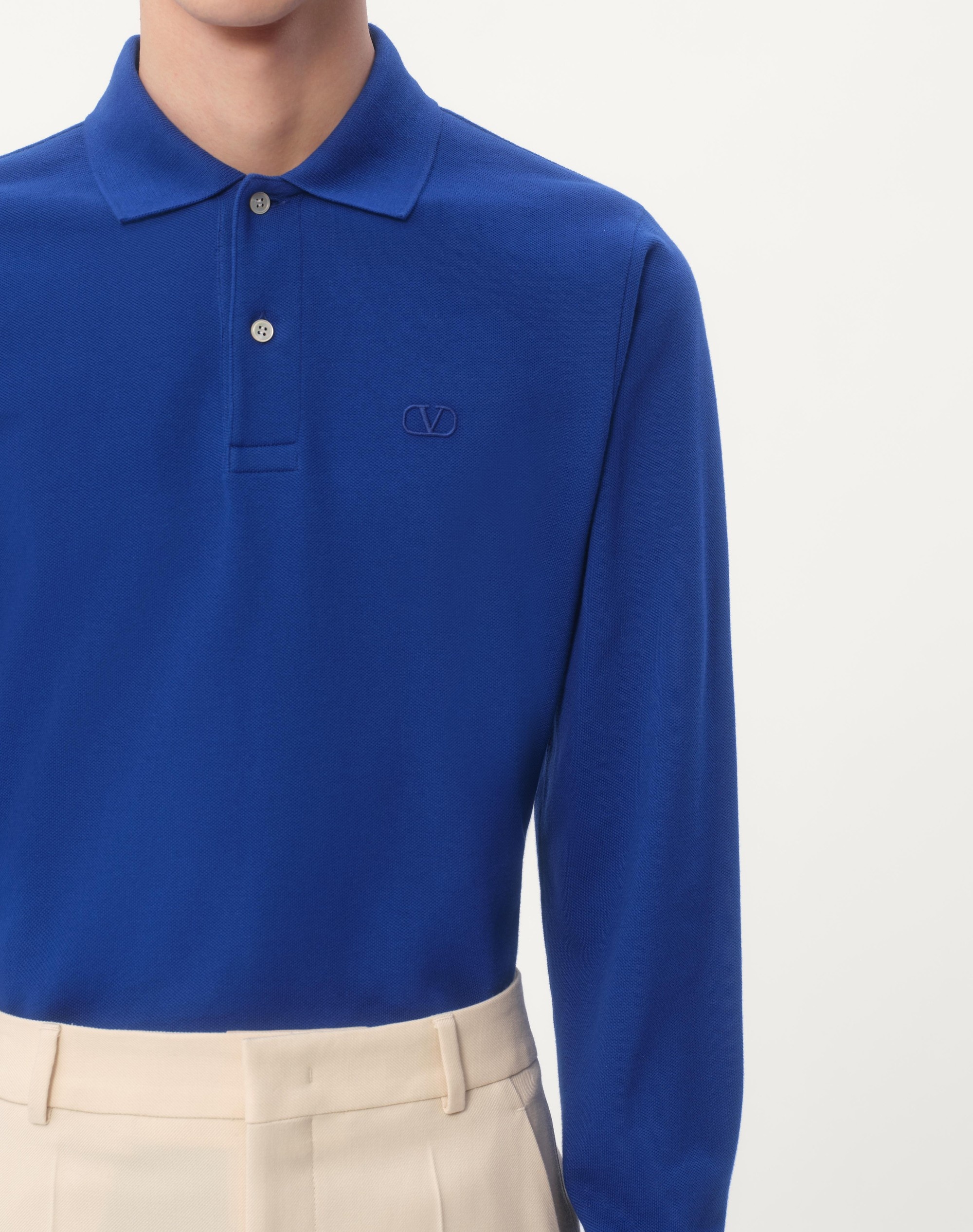 LONG-SLEEVED COTTON PIQUÉ POLO SHIRT WITH VLOGO EMBROIDERY - 3
