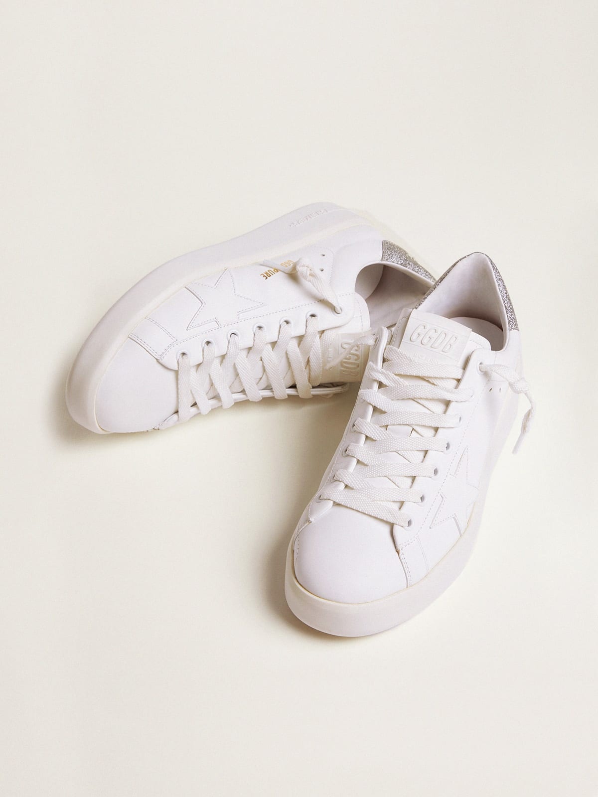 Purestar sneakers in white leather with tone-on-tone star and silver micro-glitter heel tab - 2