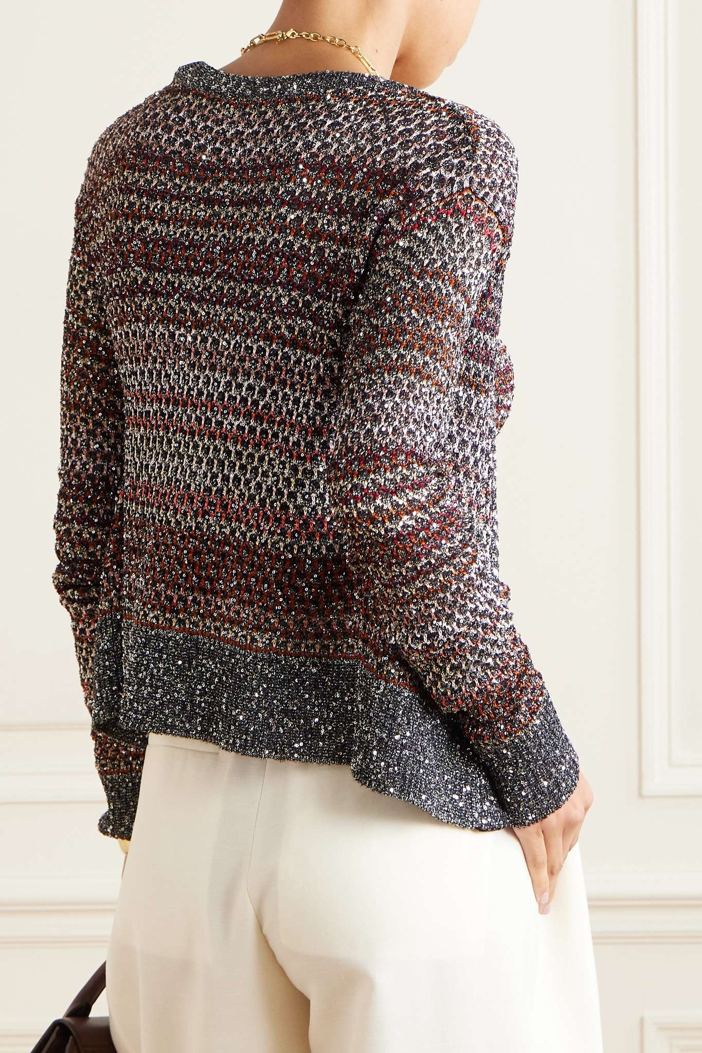 Striped sequined metallic crochet-knit cardigan - 4