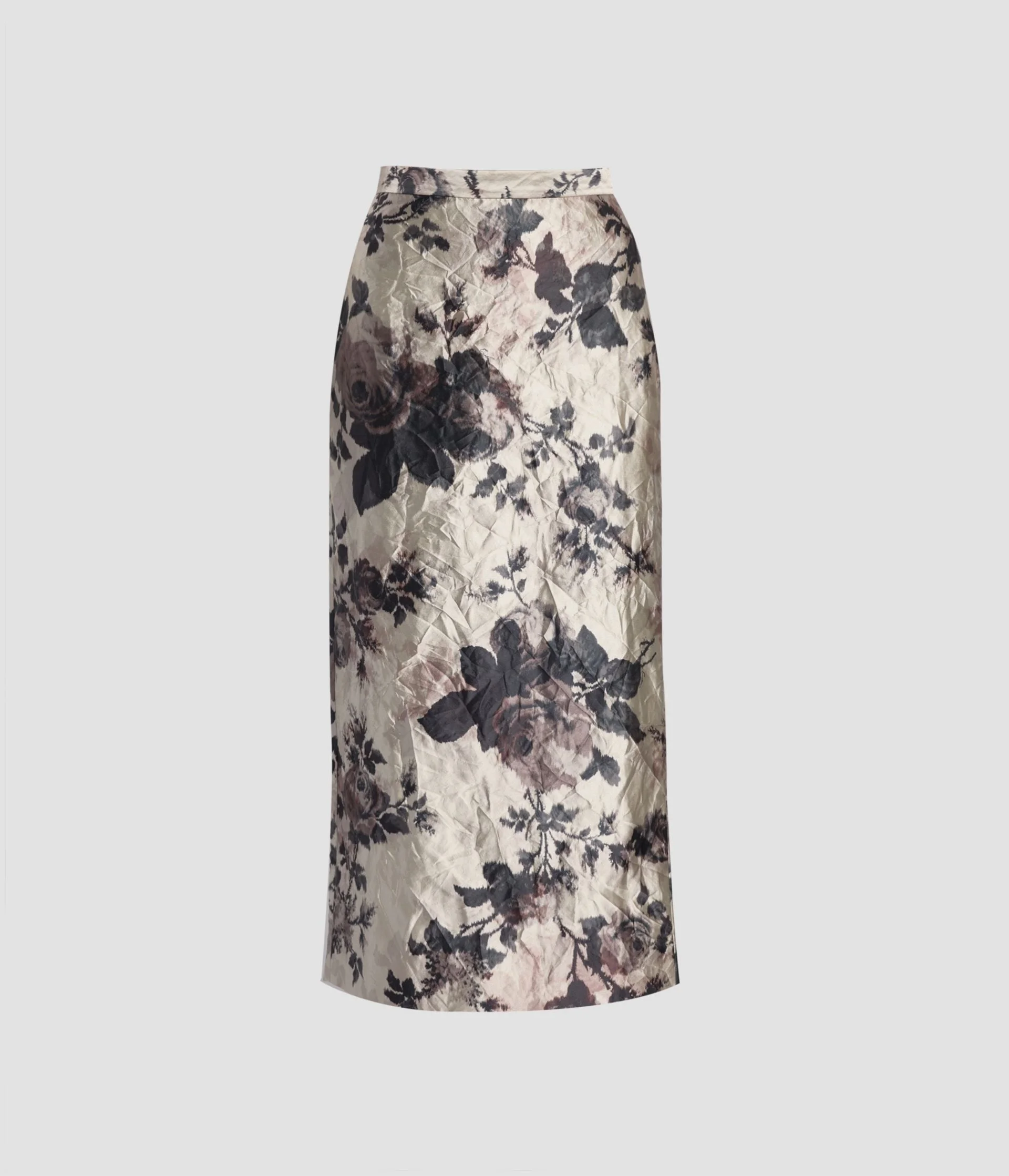 FLORAL TEXTURED SATIN PENCIL MIDI SKIRT - 1