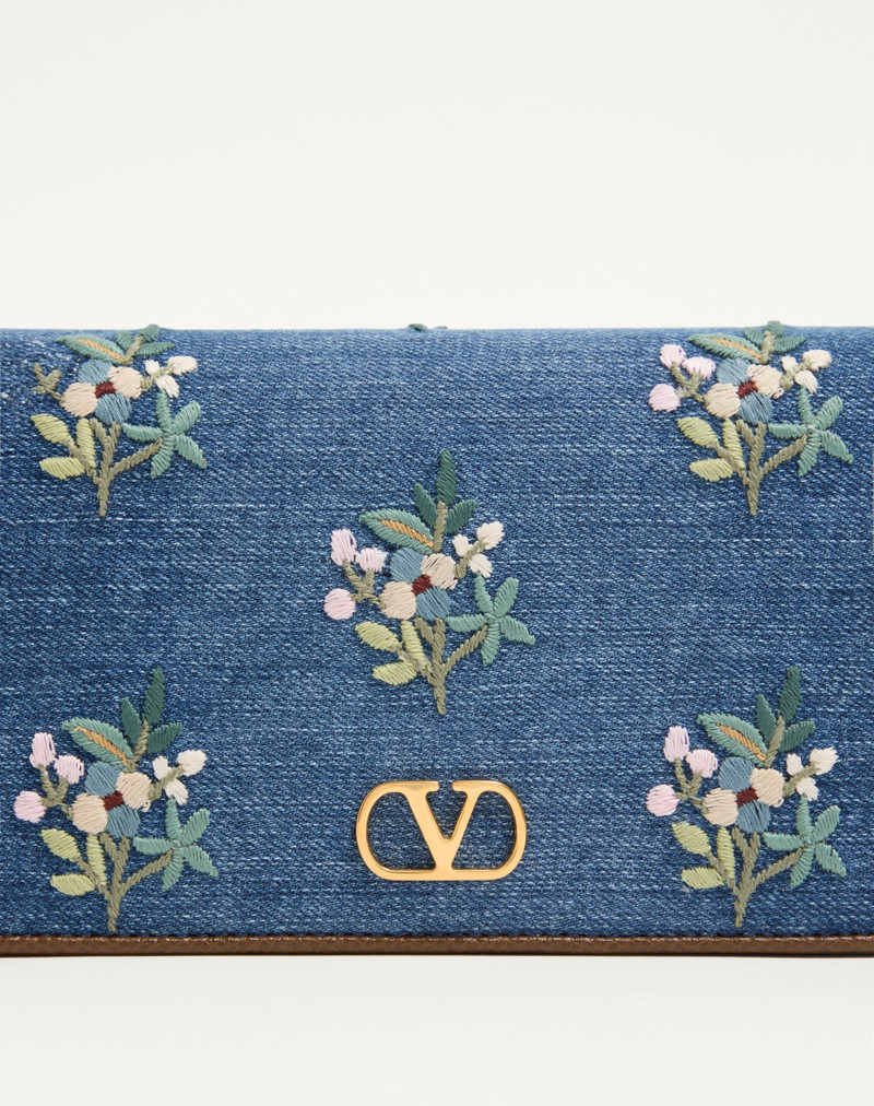 Valentino VALENTINO GARAVANI VLOGO SIGNATURE MINI SHOULDER BAG IN DENIM WITH FLORAL EMBROIDERY outlook
