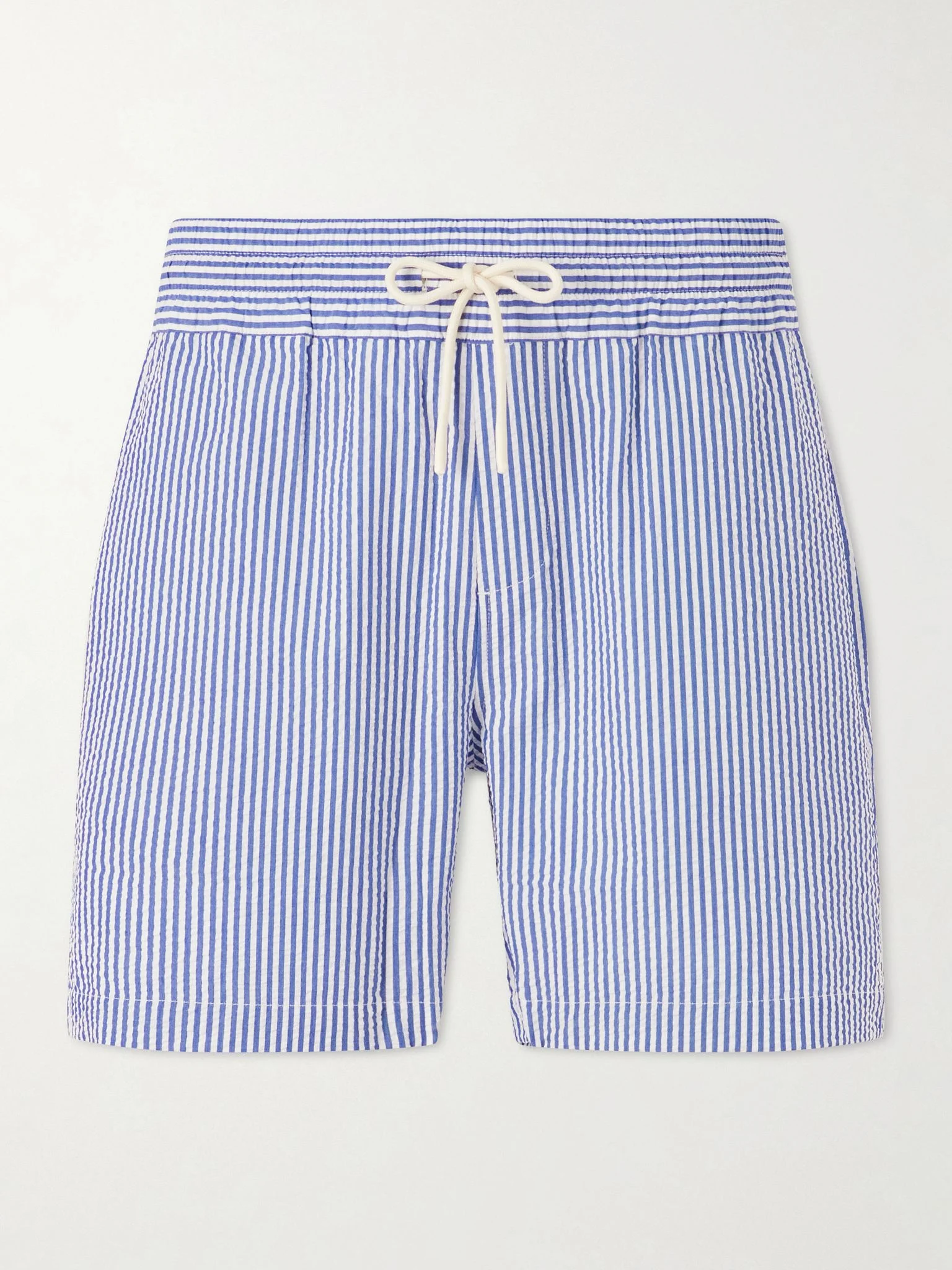 Atlantico Straight-Leg Striped Cotton-Seersucker Shorts Blue - 1
