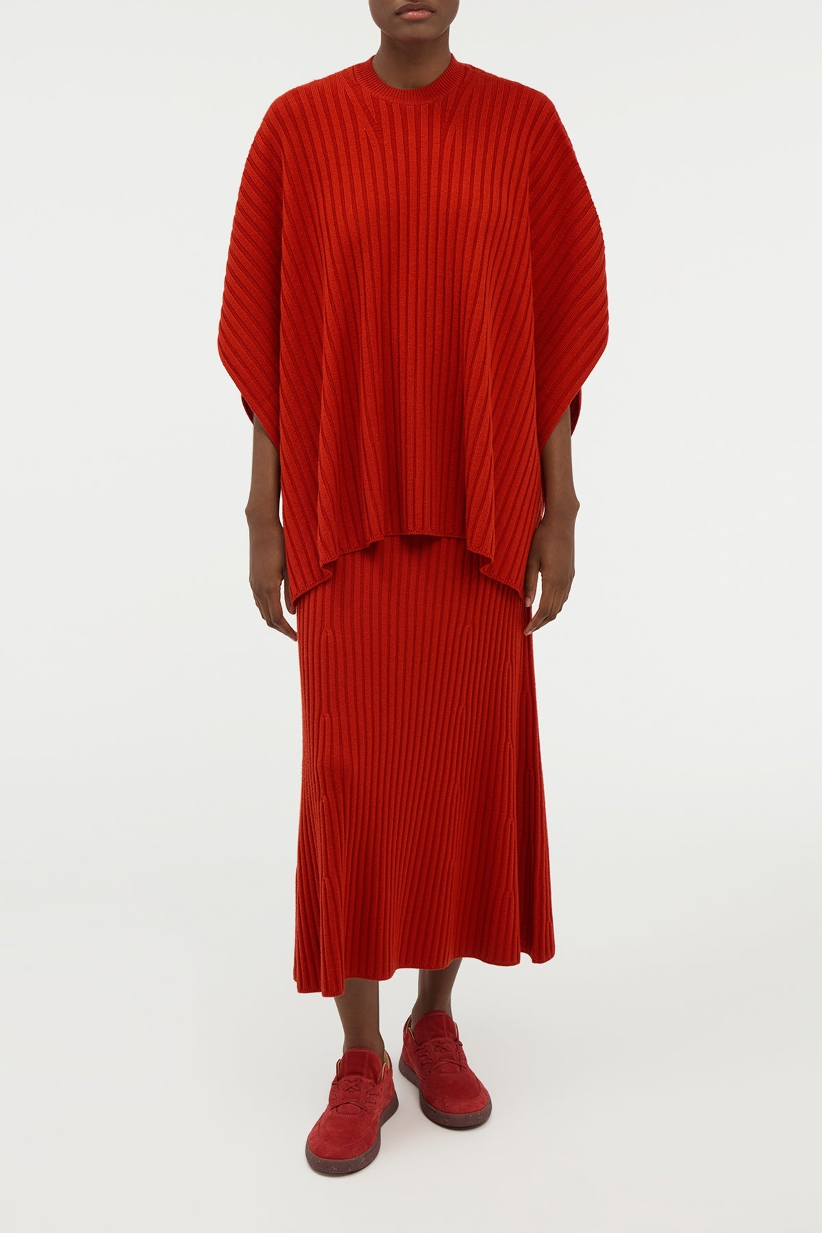 Baron Knit Cropped Poncho in Antelope Orange Merino Wool Cashmere - 2