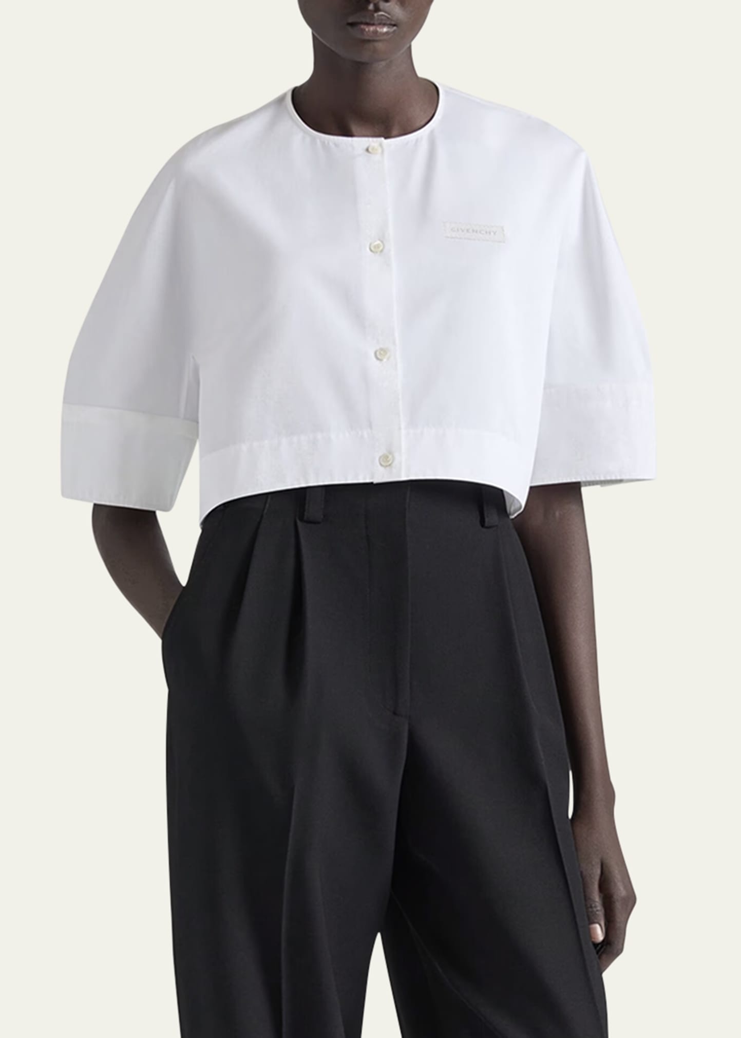 Poplin Cocoon-Sleeve Cropped Shirt - 4